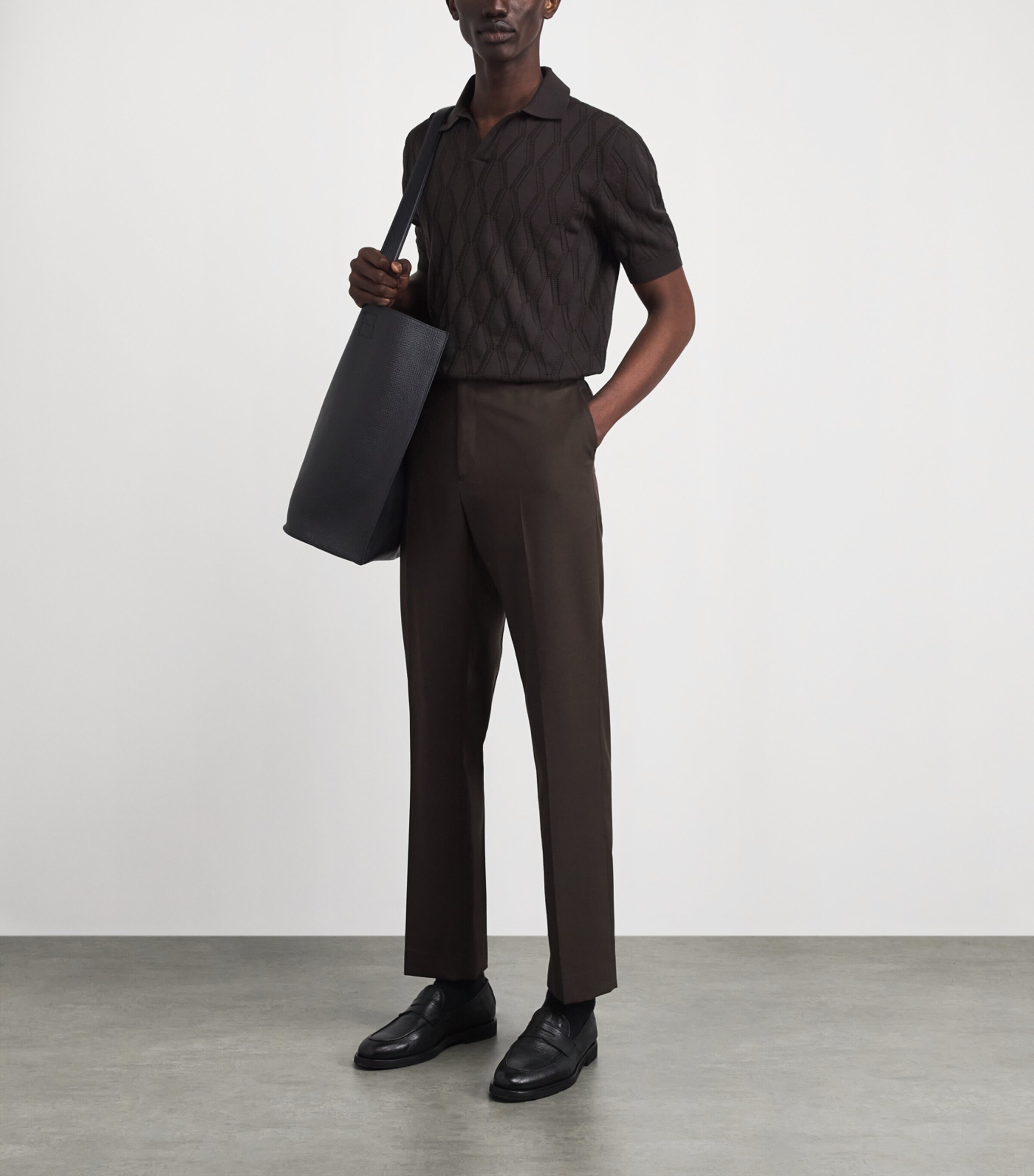 Agnona Mens Cotton-Silk Knitted Polo Shirt Brown Chocolate Image 2