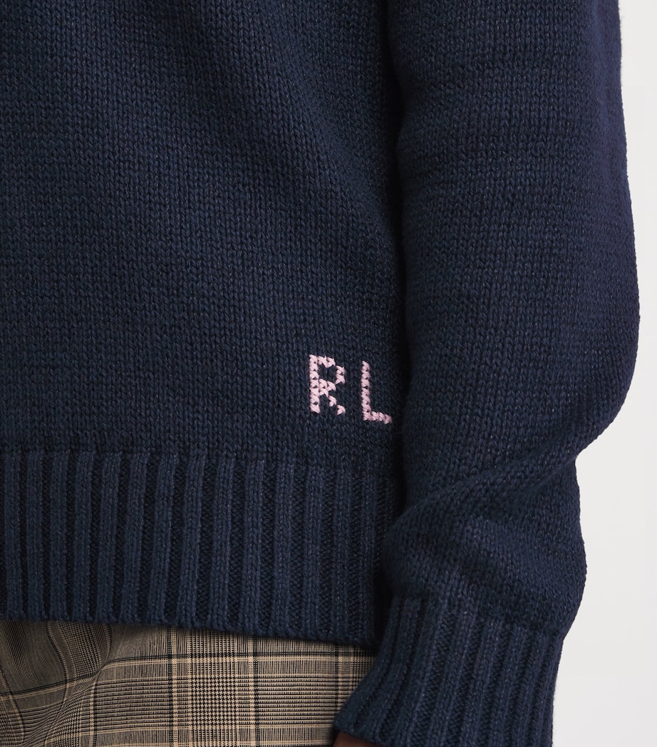 Linen-Cotton Polo Bear Sweater NAVY Image 6