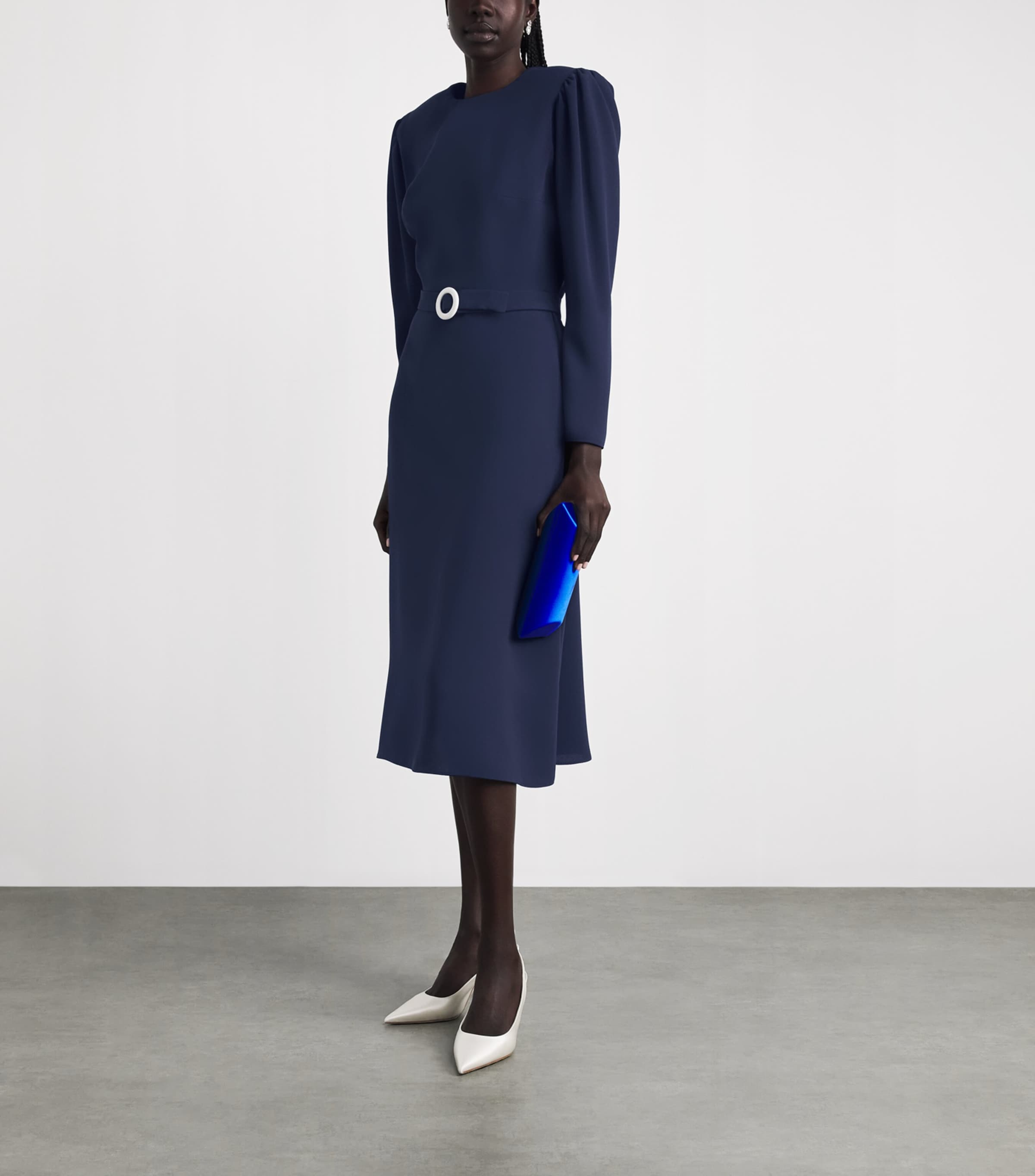 Edeline Lee Womens Belted A-line Midi Dress Nav/navy Image 2