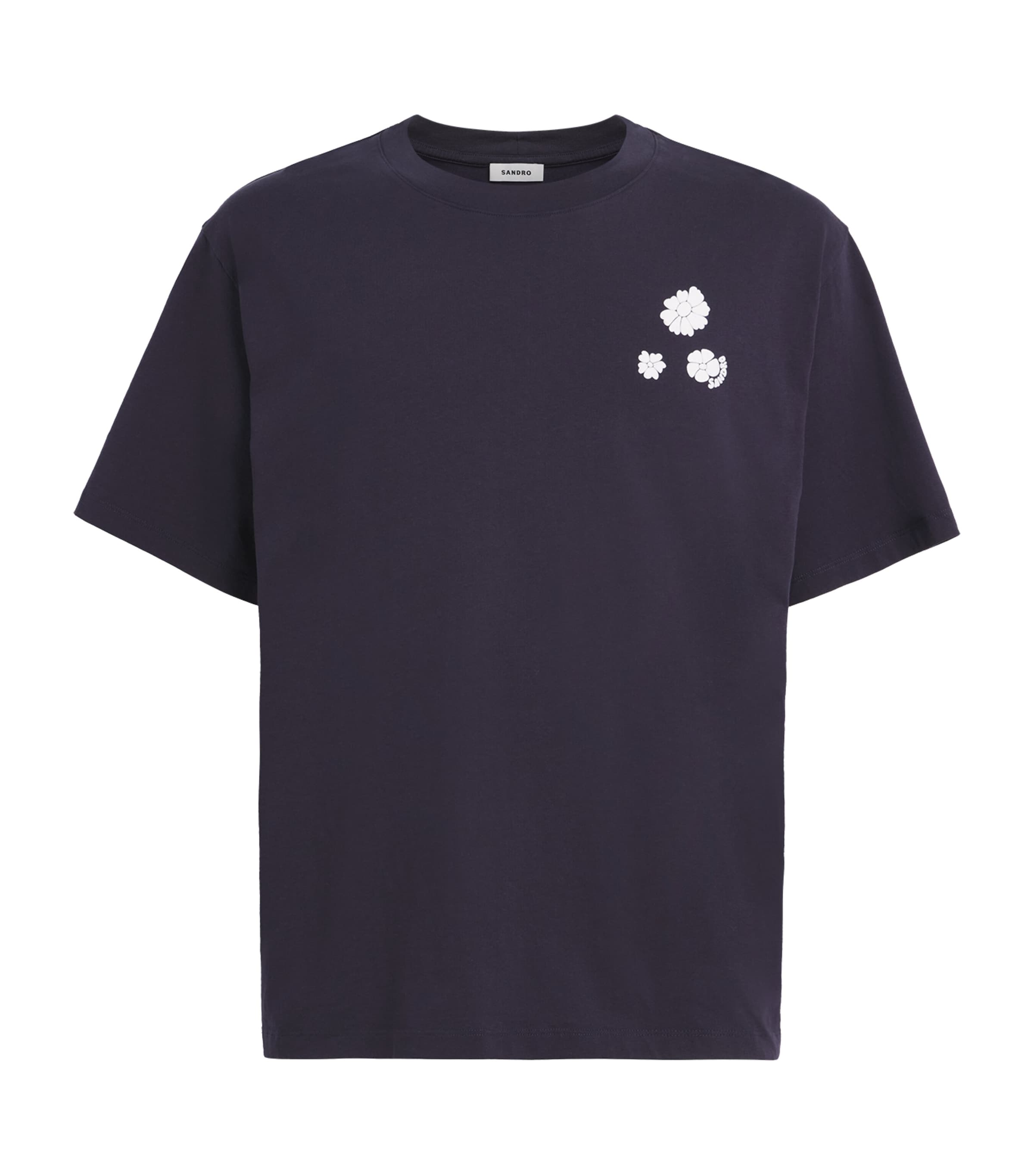 Sandro Paris Mens Cotton Flower Print T-Shirt Navy Blue Image 1