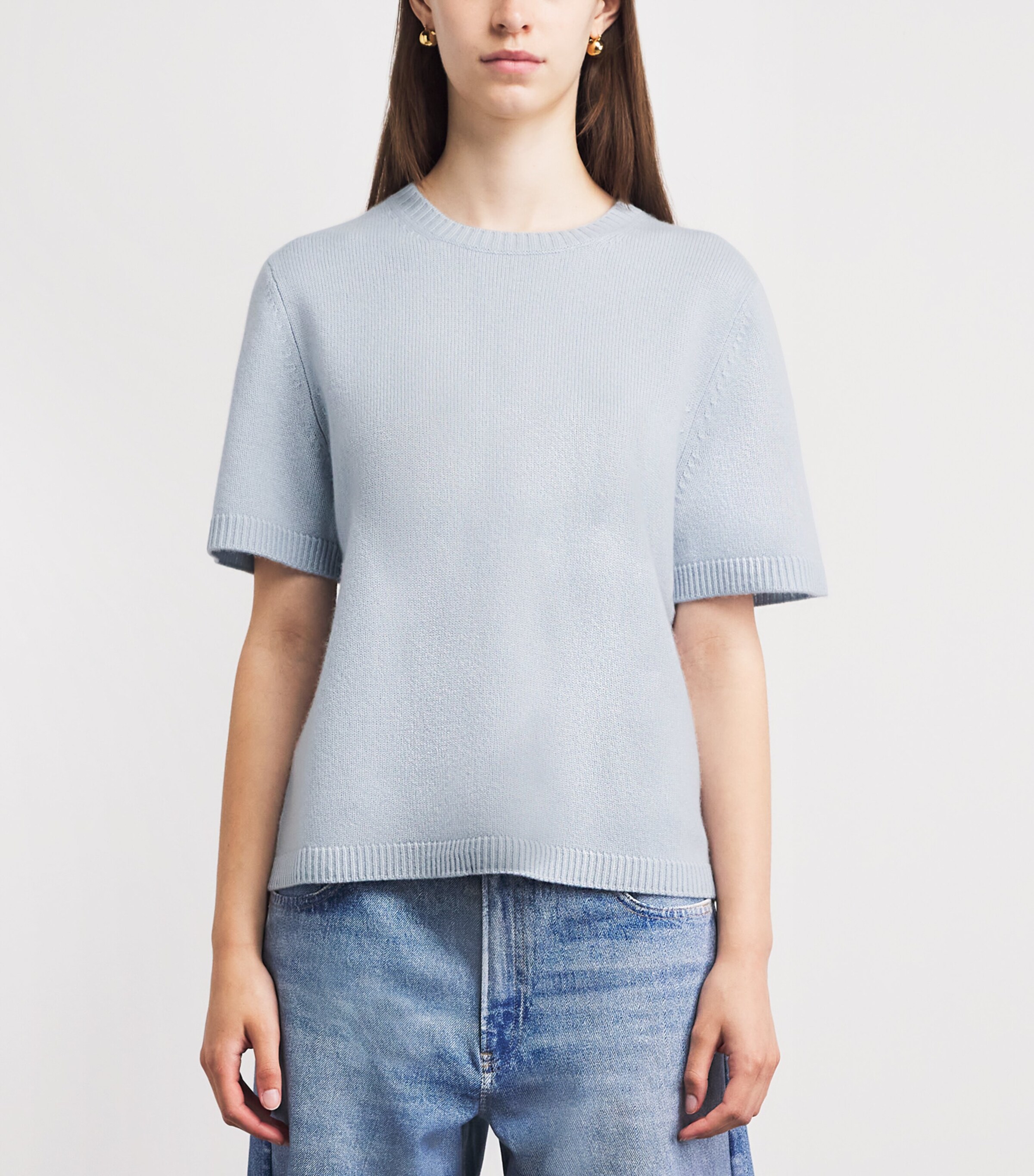 Soft Goat Womens Cashmere Oversized Short-Sleeve Sweater Ice Blue Image 4