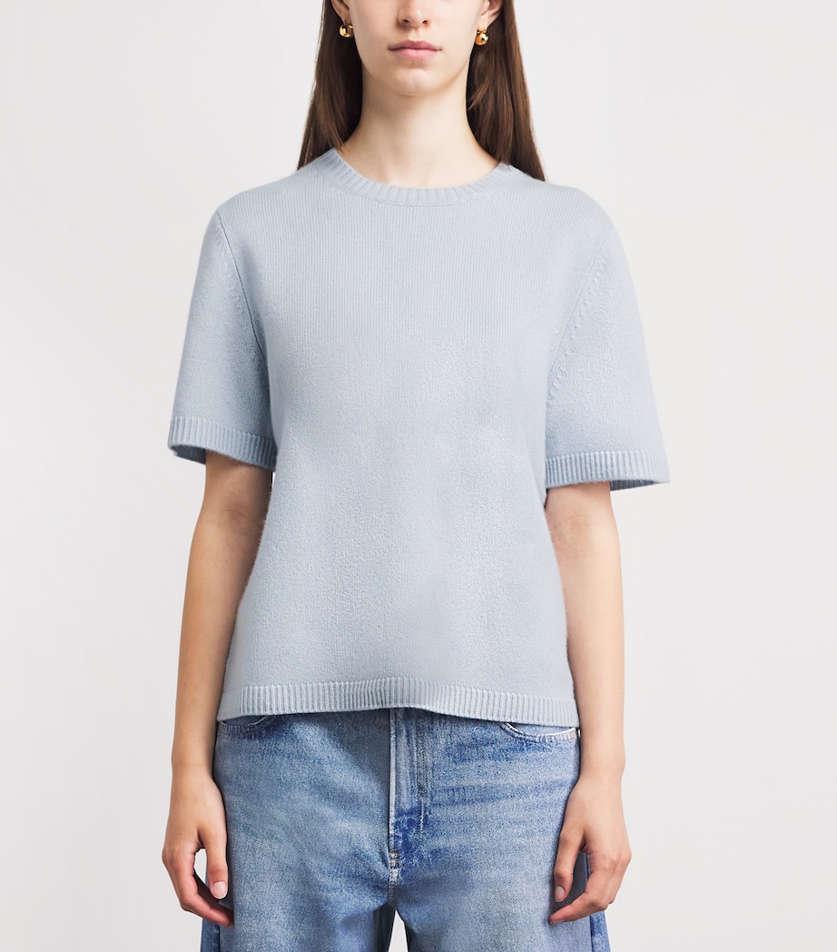 Soft Goat Womens Cashmere Oversized Short-Sleeve Sweater Ice Blue Image 4