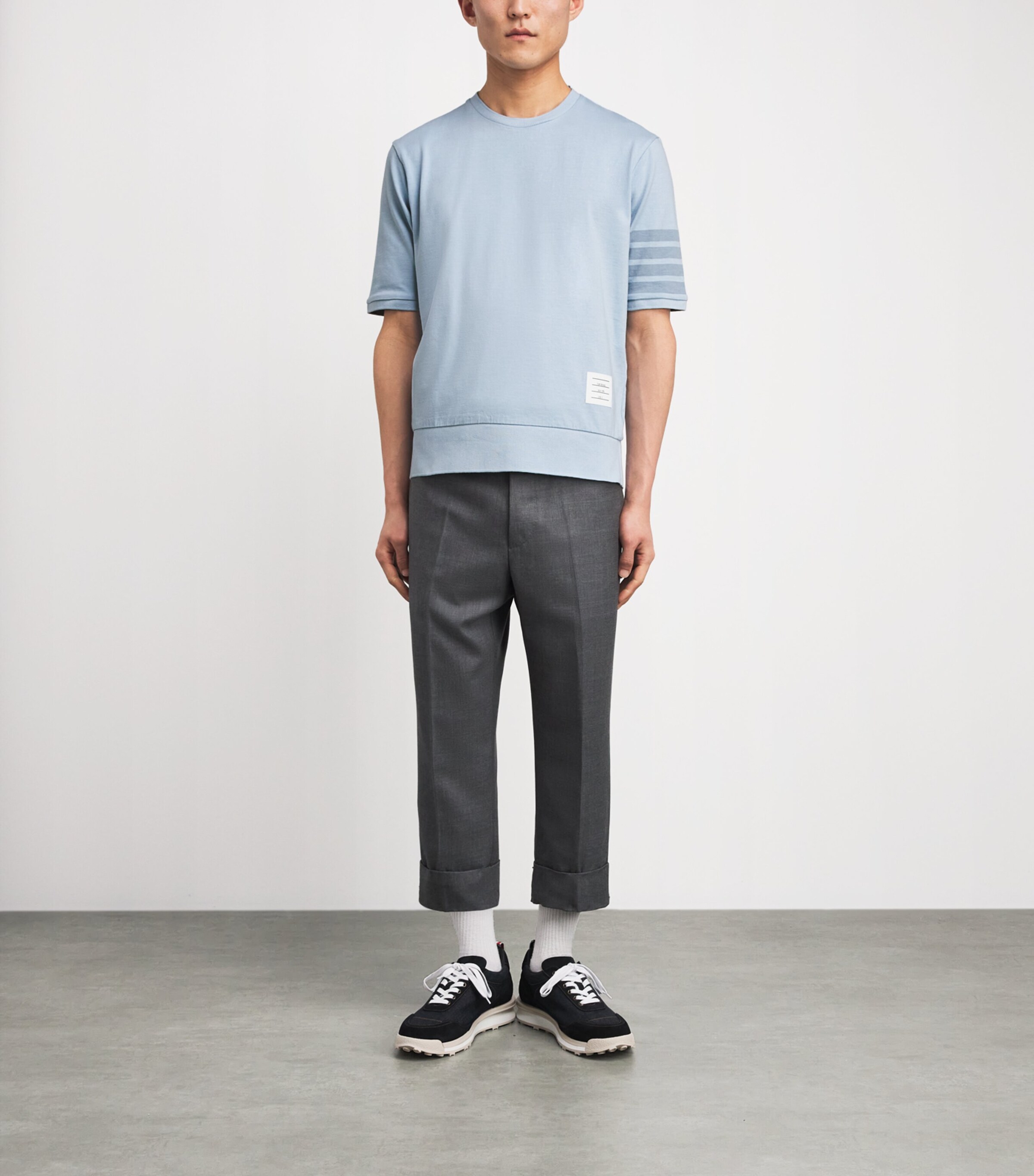 Thom Browne Mens Cotton 4-Bar T-Shirt Light Blue Image 2