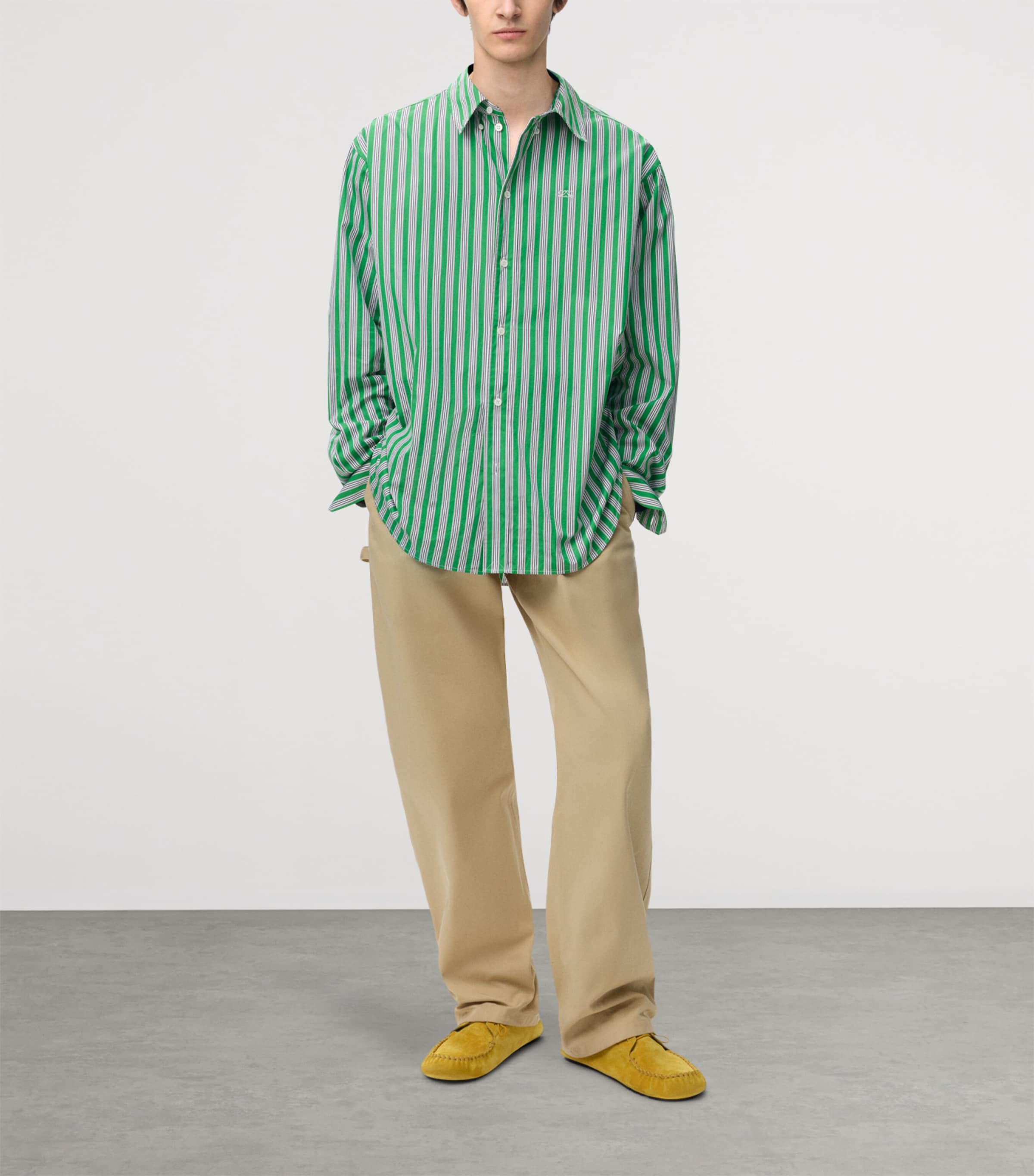 LOEWE Mens Stripe Anagram Shirt Green/white Image 2