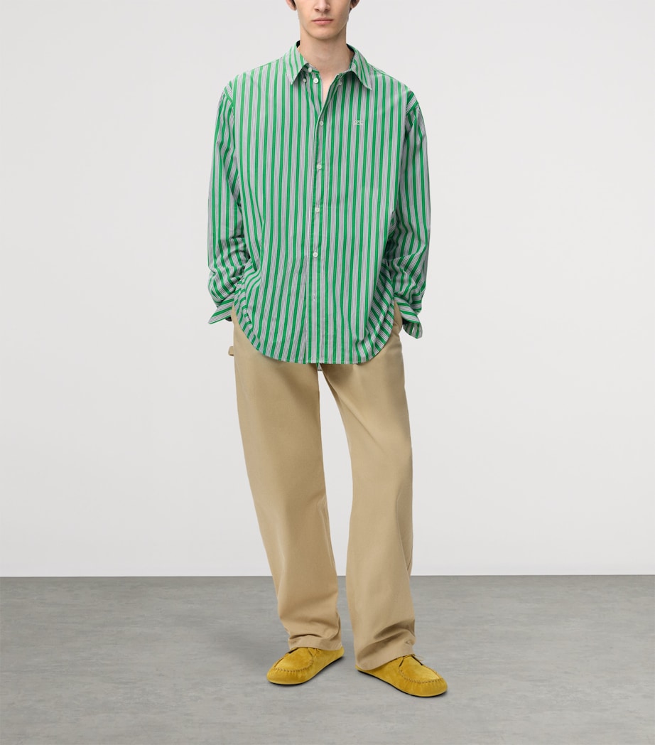 LOEWE Mens Stripe Anagram Shirt Green/white Image 2