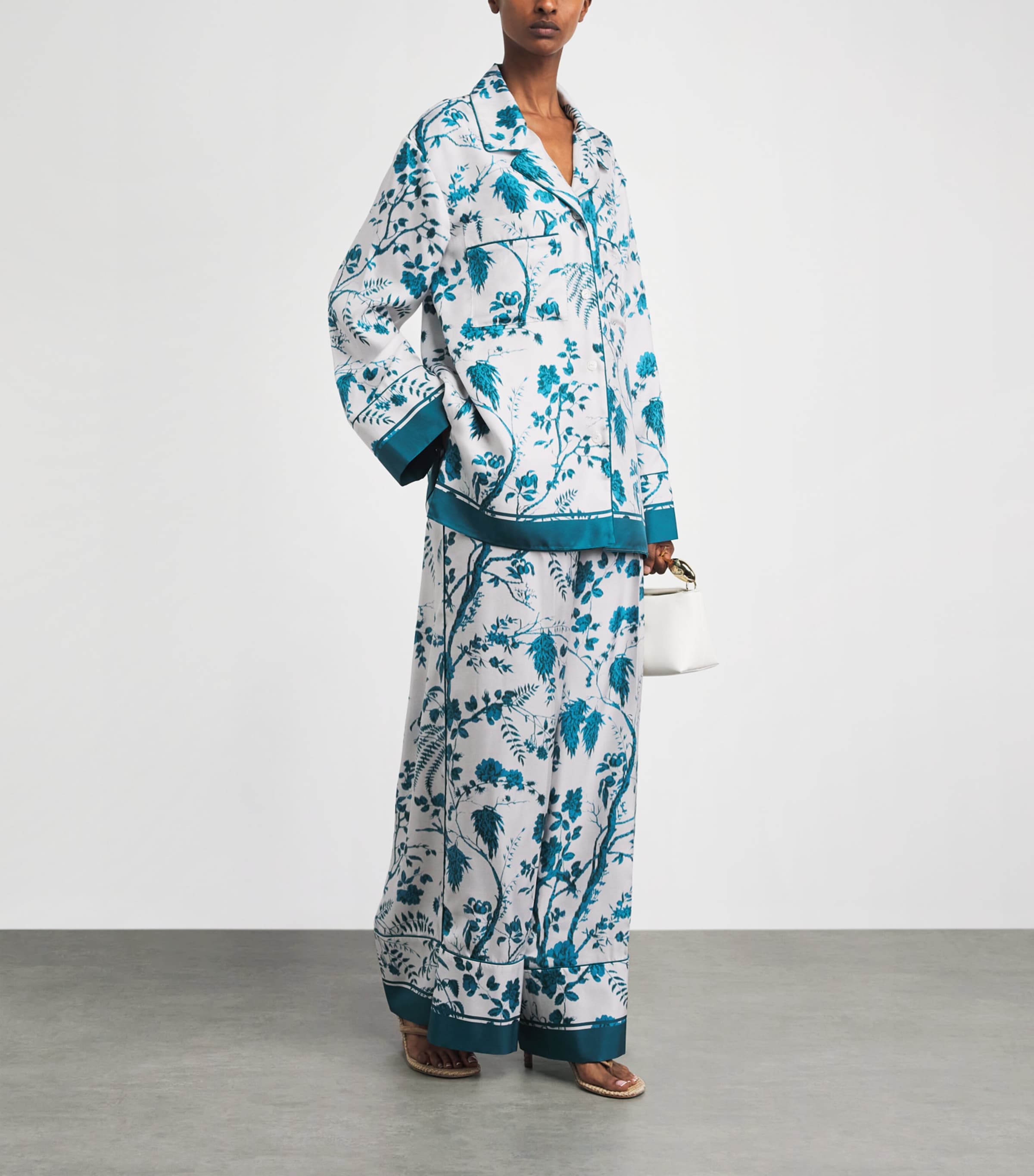 Erdem Womens Silk Printed Pyjama Shirt Wld Frn Btncl Drm Bl Image 2