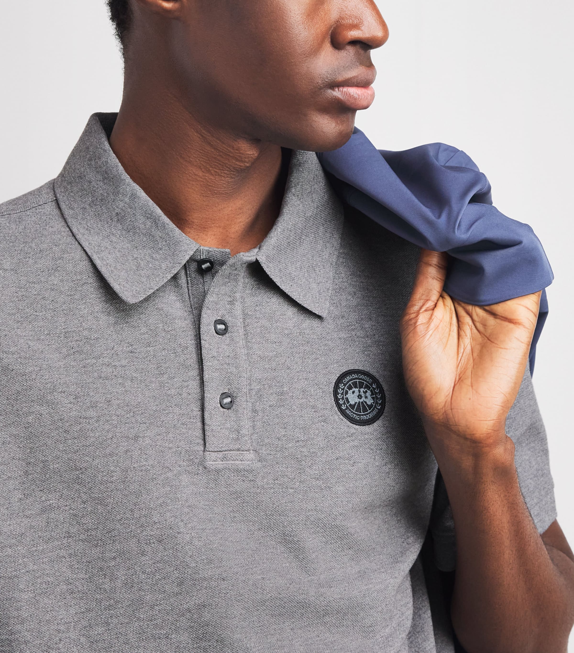 Canada Goose Mens Organic Cotton Beckley Black Disc Polo Shirt Stone Heather Image 3
