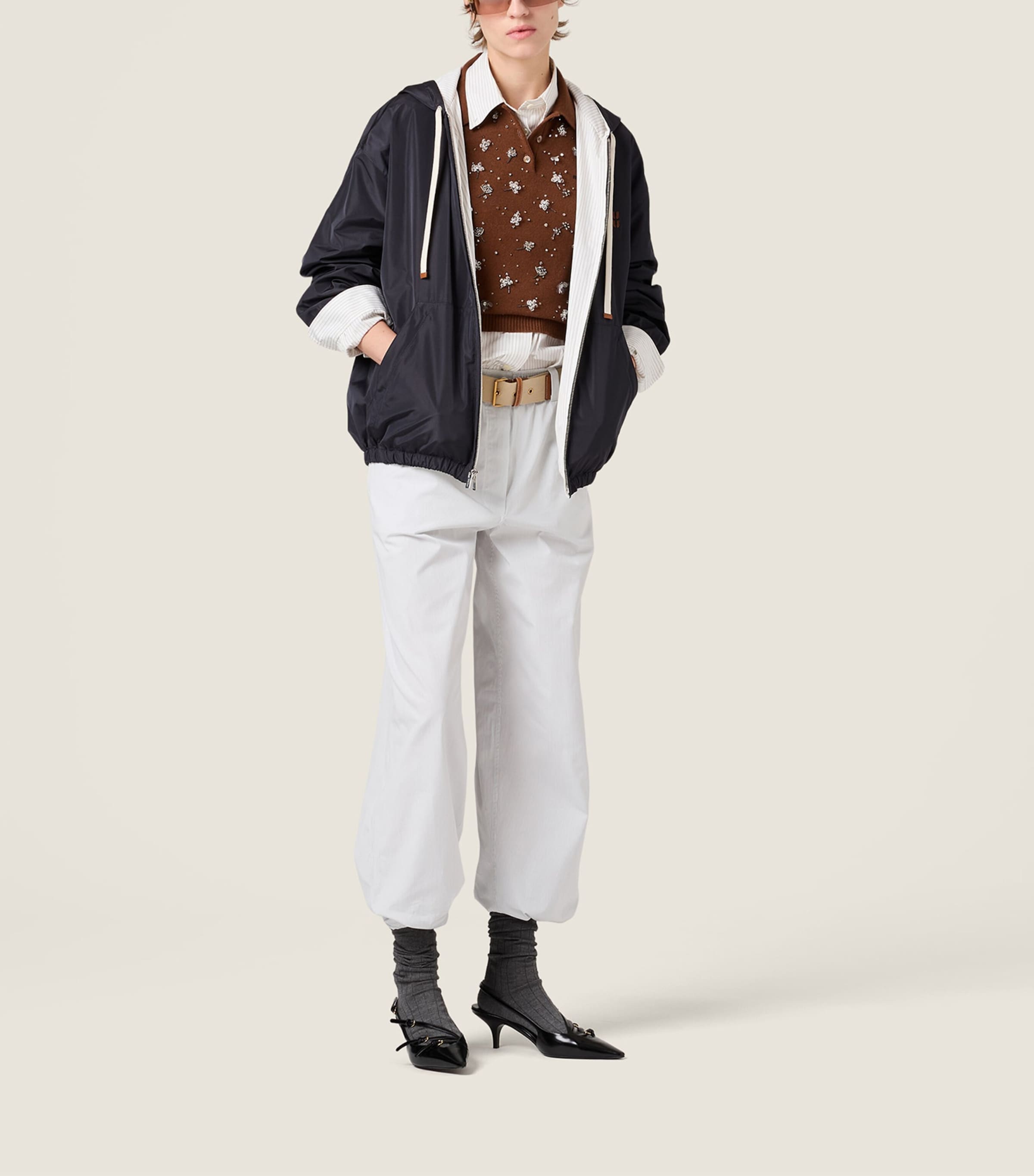 Miu Miu Womens Cashmere Embellished Polo Sweater Image 2