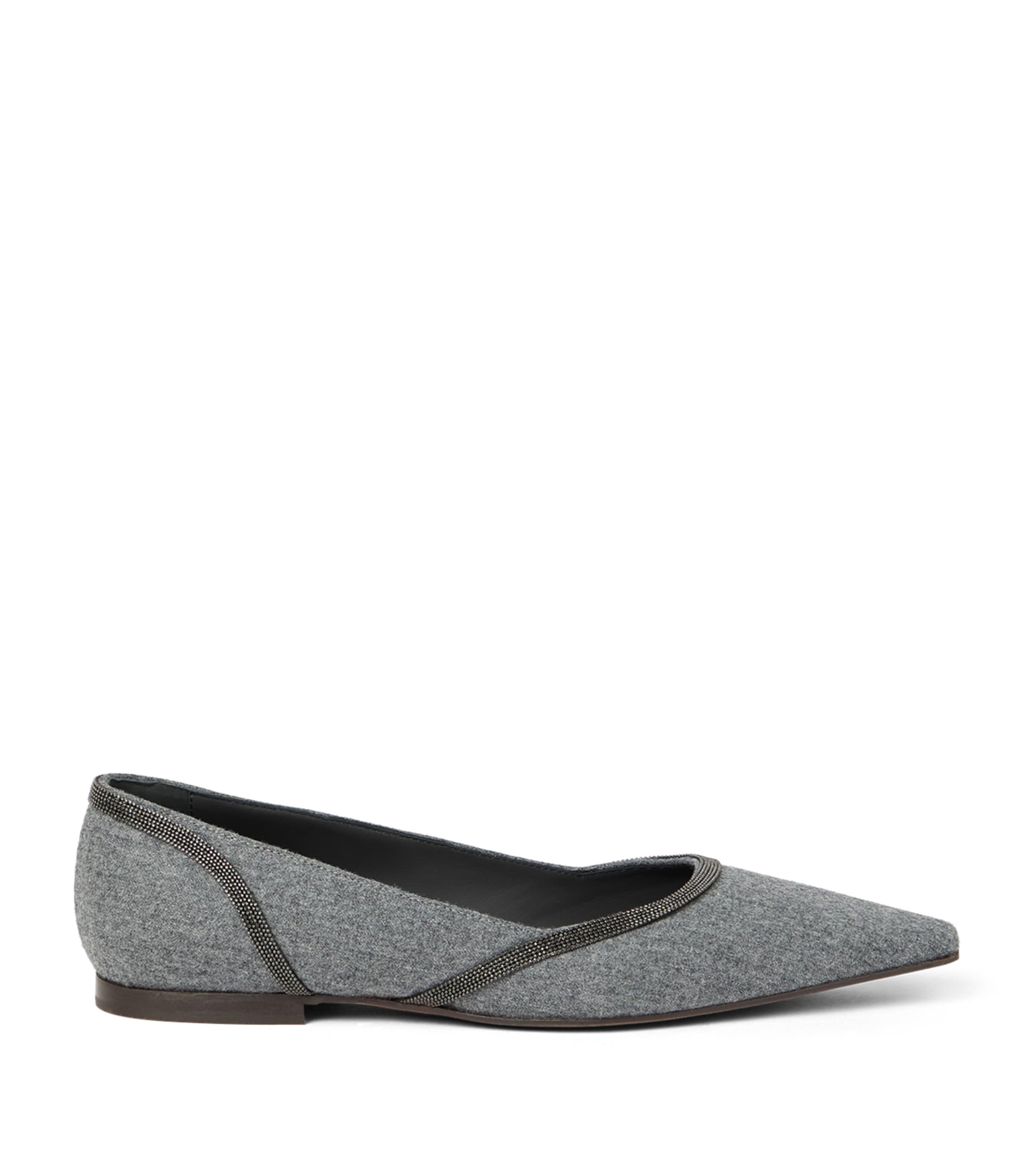 Brunello Cucinelli Virgin Wool Water-resistant Ballet Flats In Gray