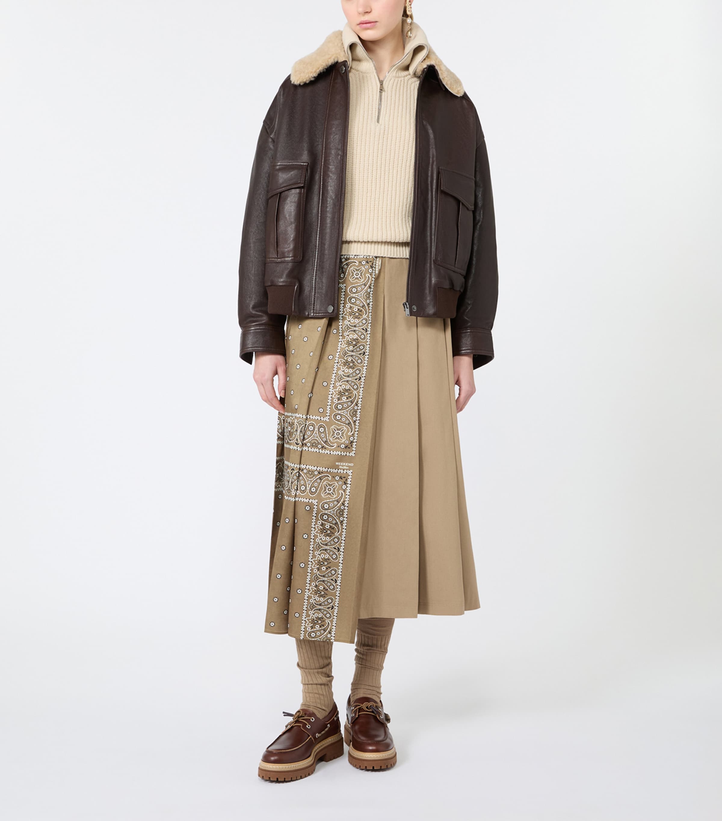 Weekend Max Mara Womens Leather Fur-Trim Jacket Dark Bown Image 2