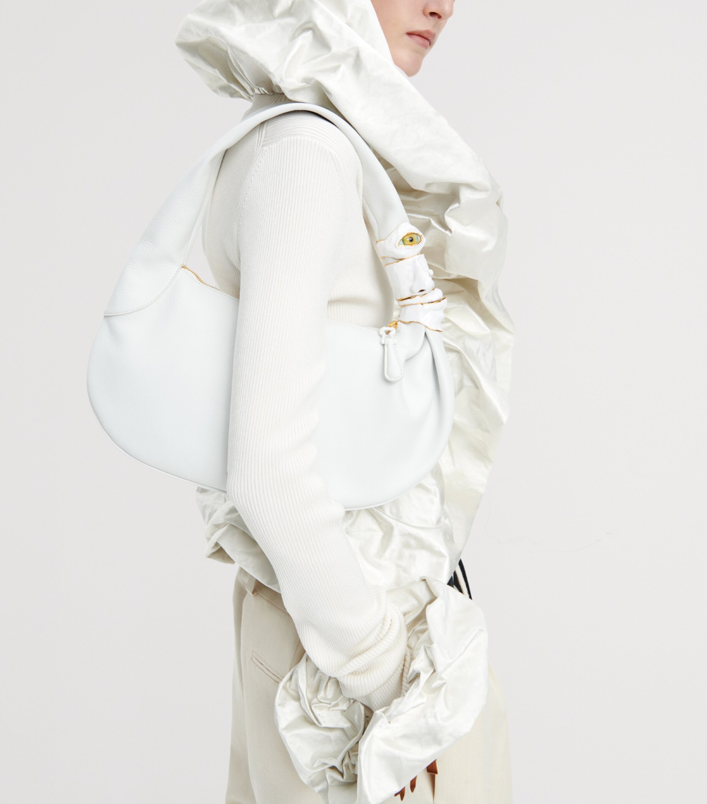 Schiaparelli Calfskin Soufflé Baguette Shoulder Bag White Image 2