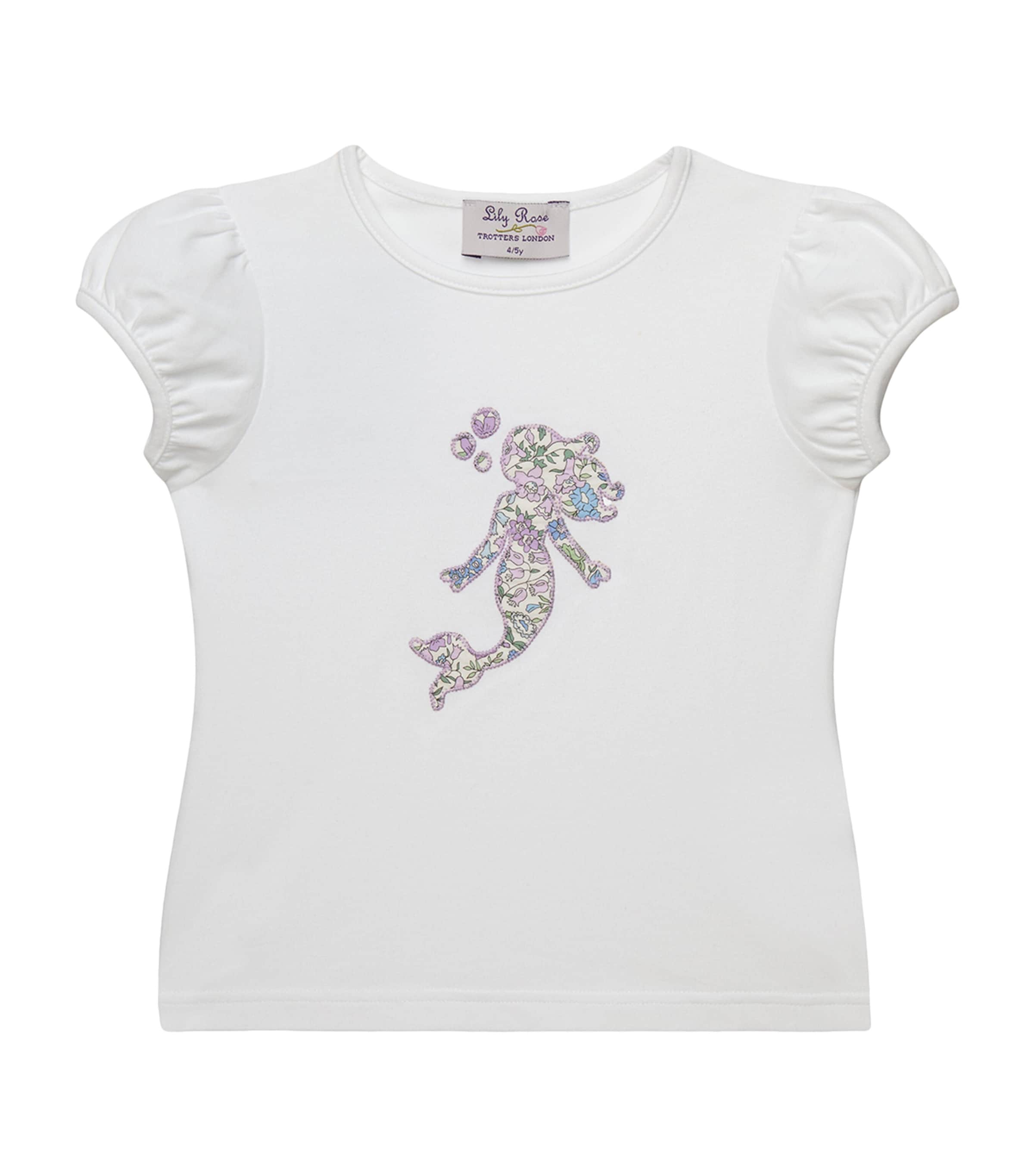 Trotters Cotton-Jersey Liberty Print Mermaid Top (6-11 Years) White/lilac Emma & A Image 1