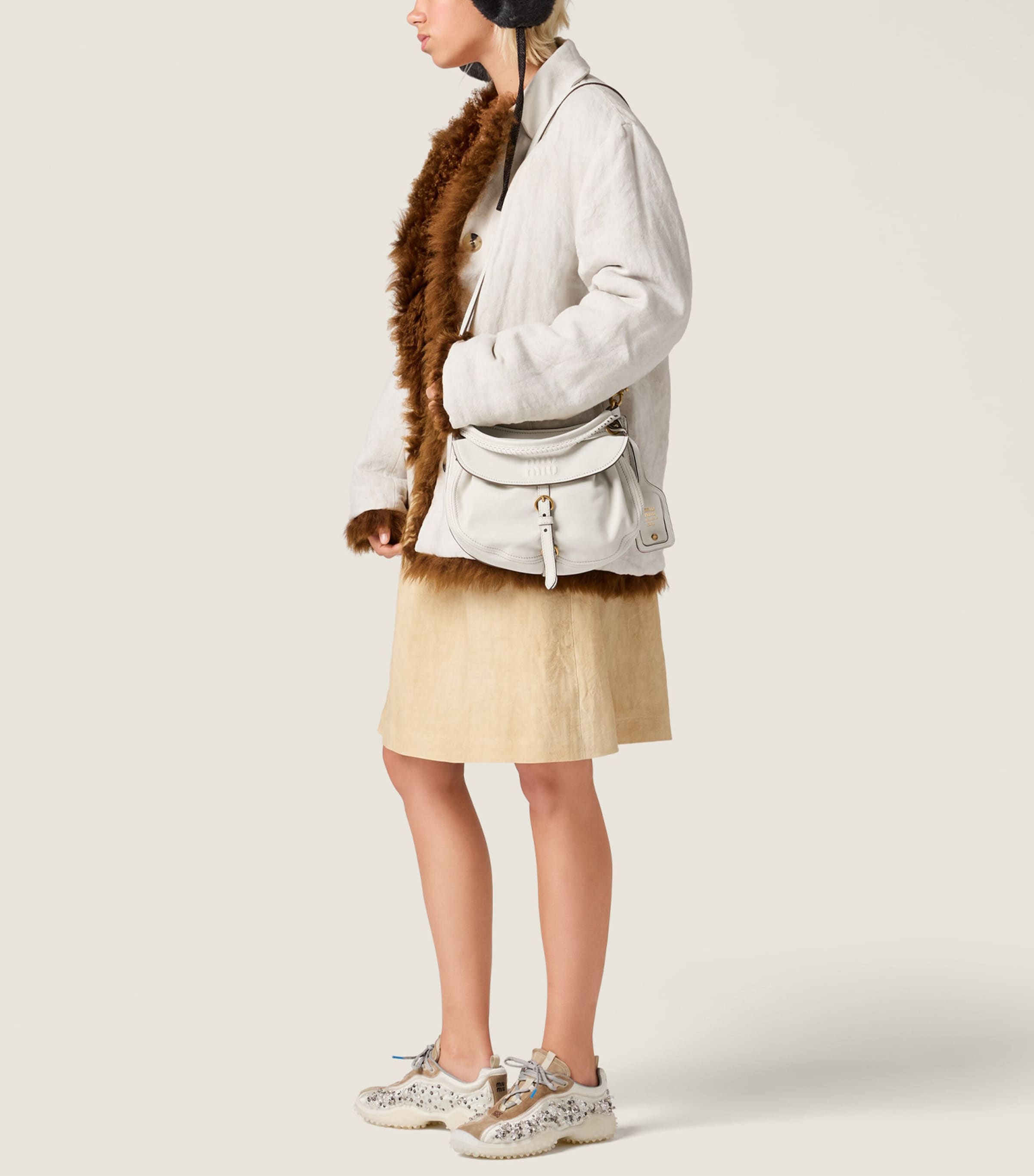 Miu Miu Small Leather Rendez-Vous Shoulder Bag Neutral Image 5