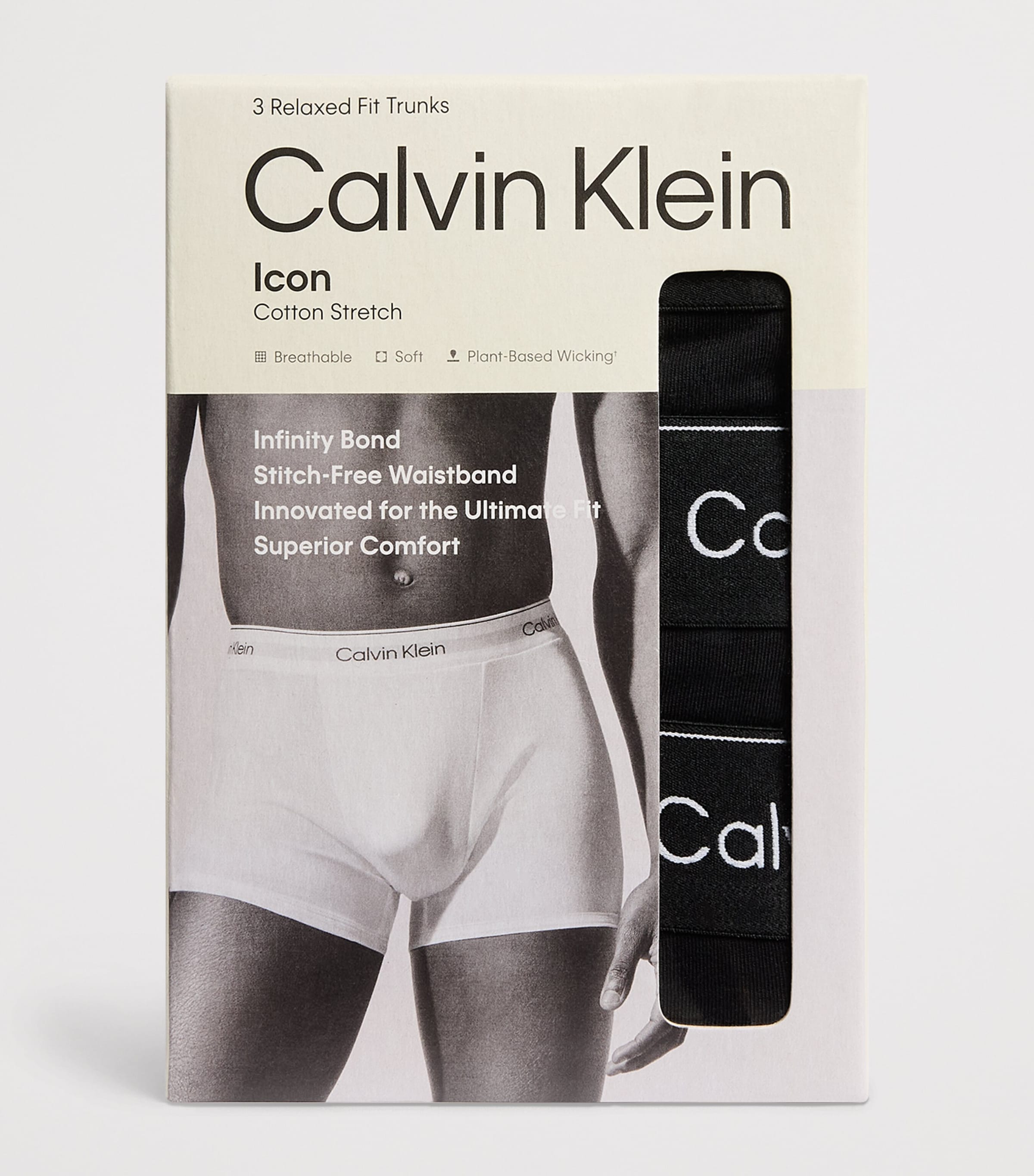 Calvin Klein Mens Cotton Stretch Icon Trunks (Pack of 3) Black W/ Dtm Wb Image 4
