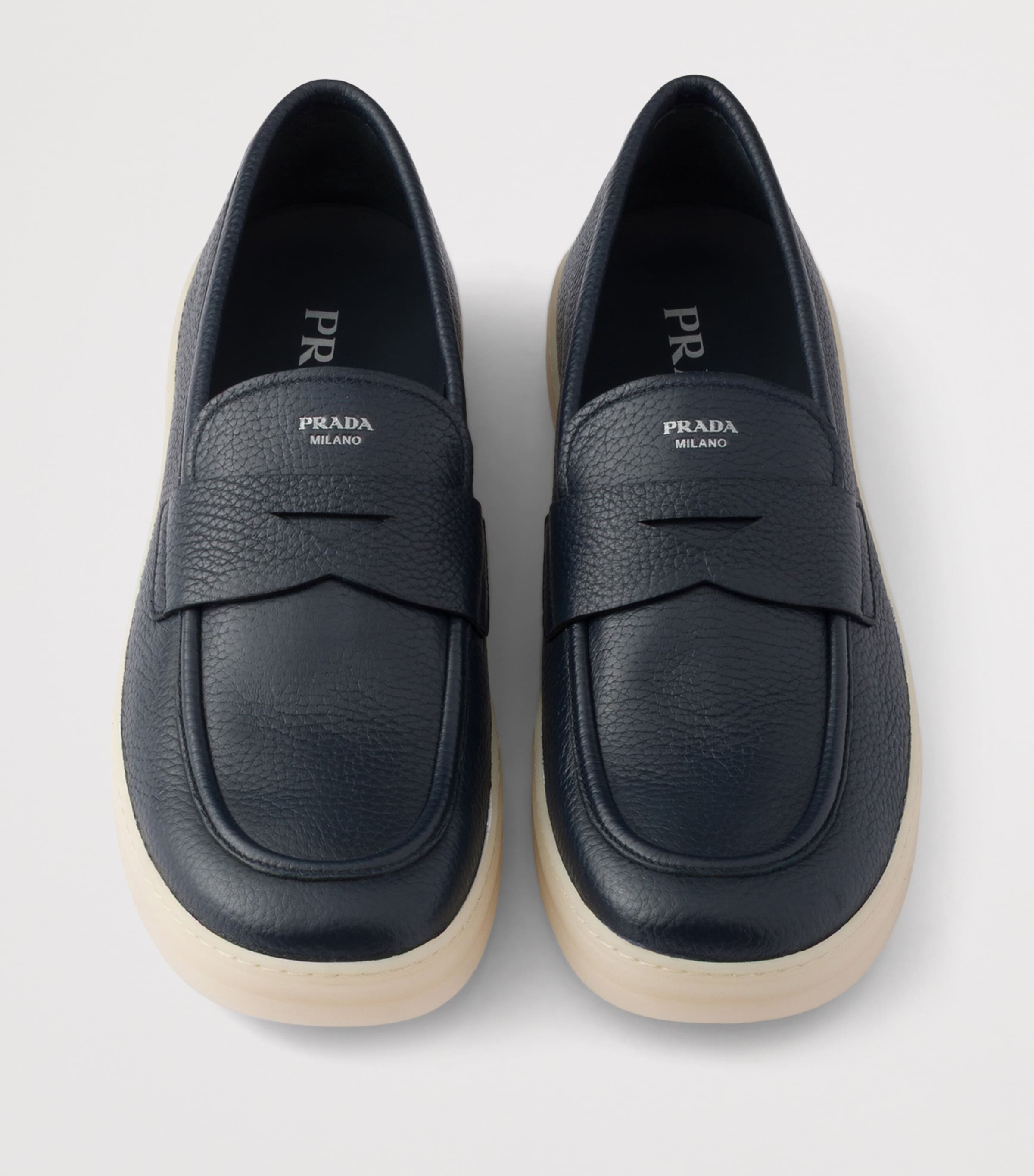 Prada Leather Logo Loafers Blue Image 3
