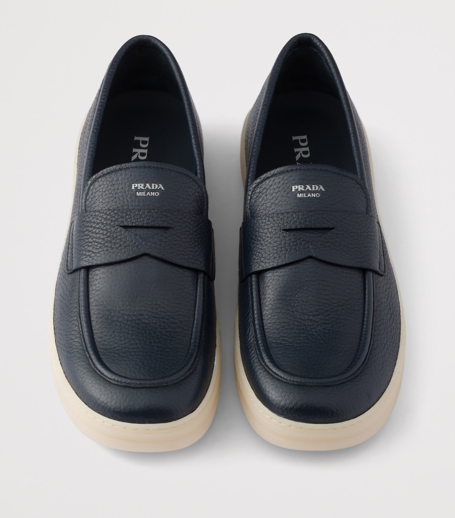 Prada Leather Logo Loafers Blue Image 3