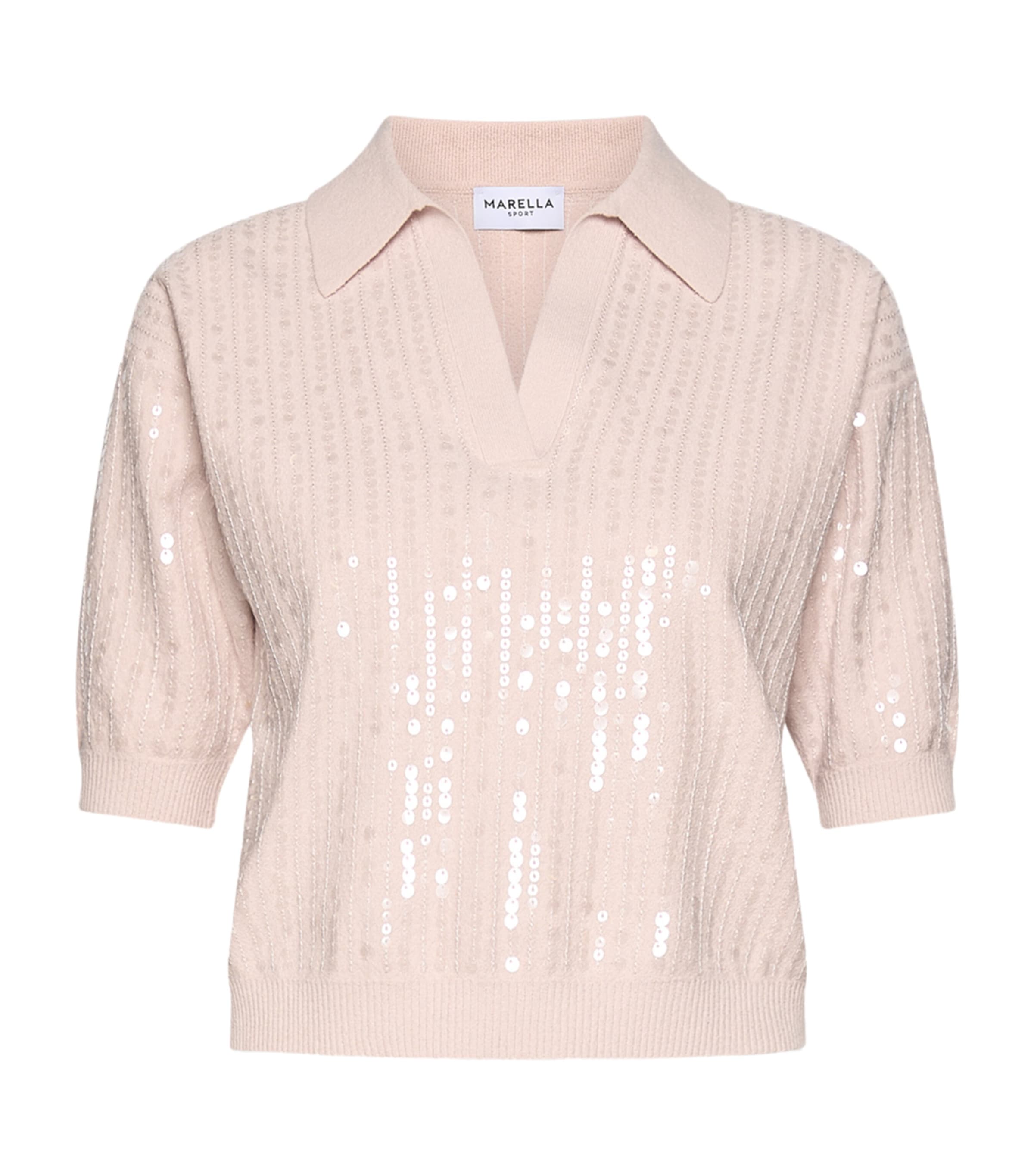 Marella Womens Sequinned Polo Sweater Powder Image 1
