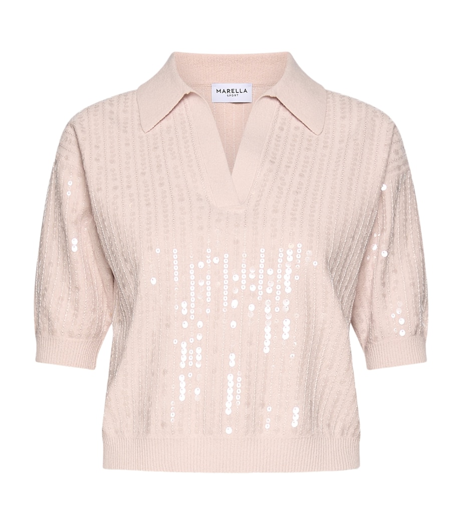 Marella Womens Sequinned Polo Sweater Powder Image 1