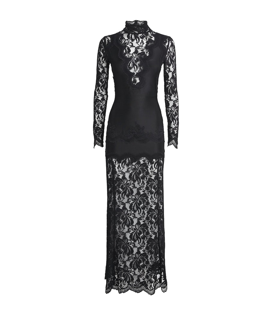 Lace-Trim Maxi Dress P001 BLACK Image 1