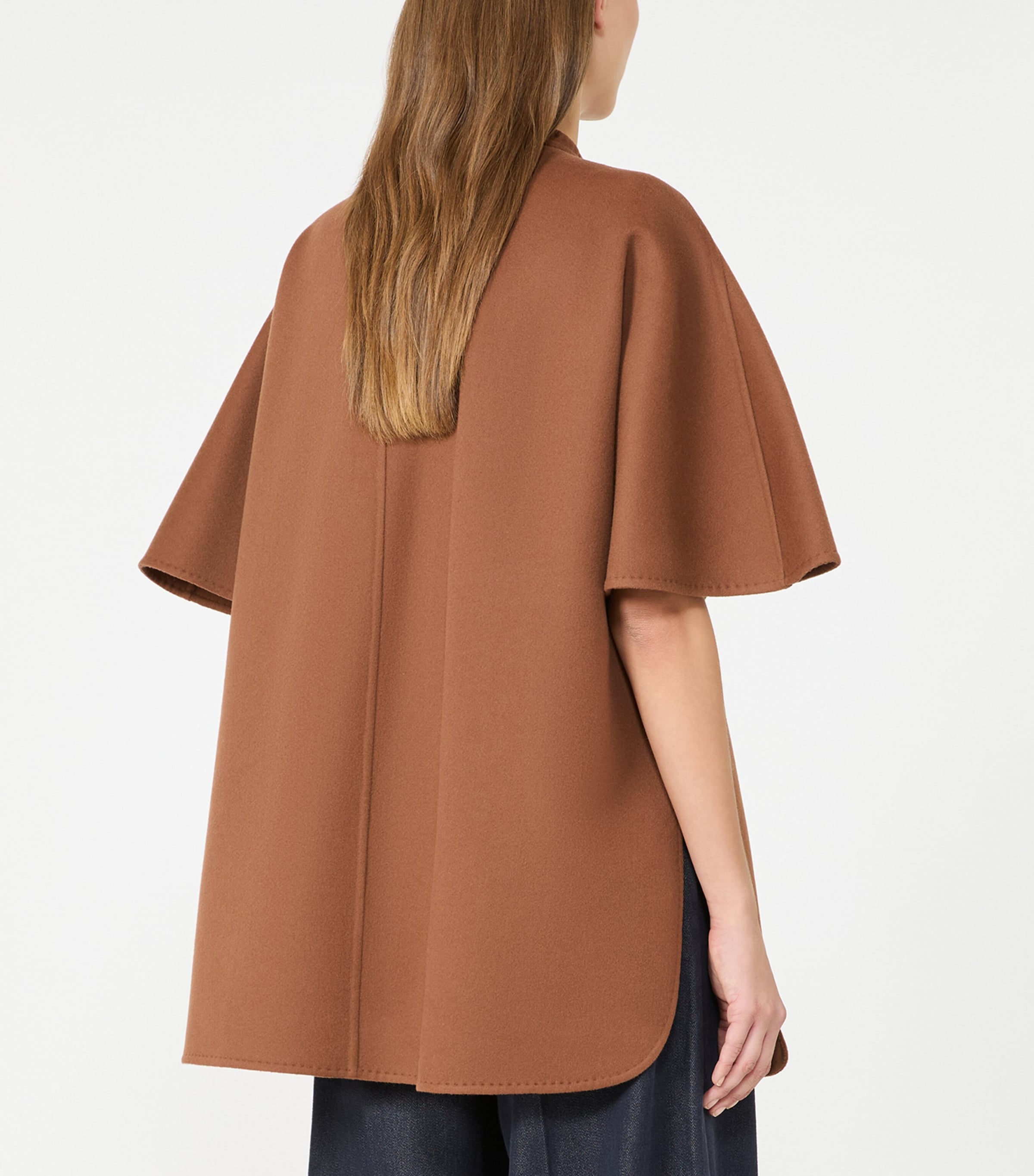 Max Mara Womens Virgin Wool Drawstring Cape Dark Brown Image 3