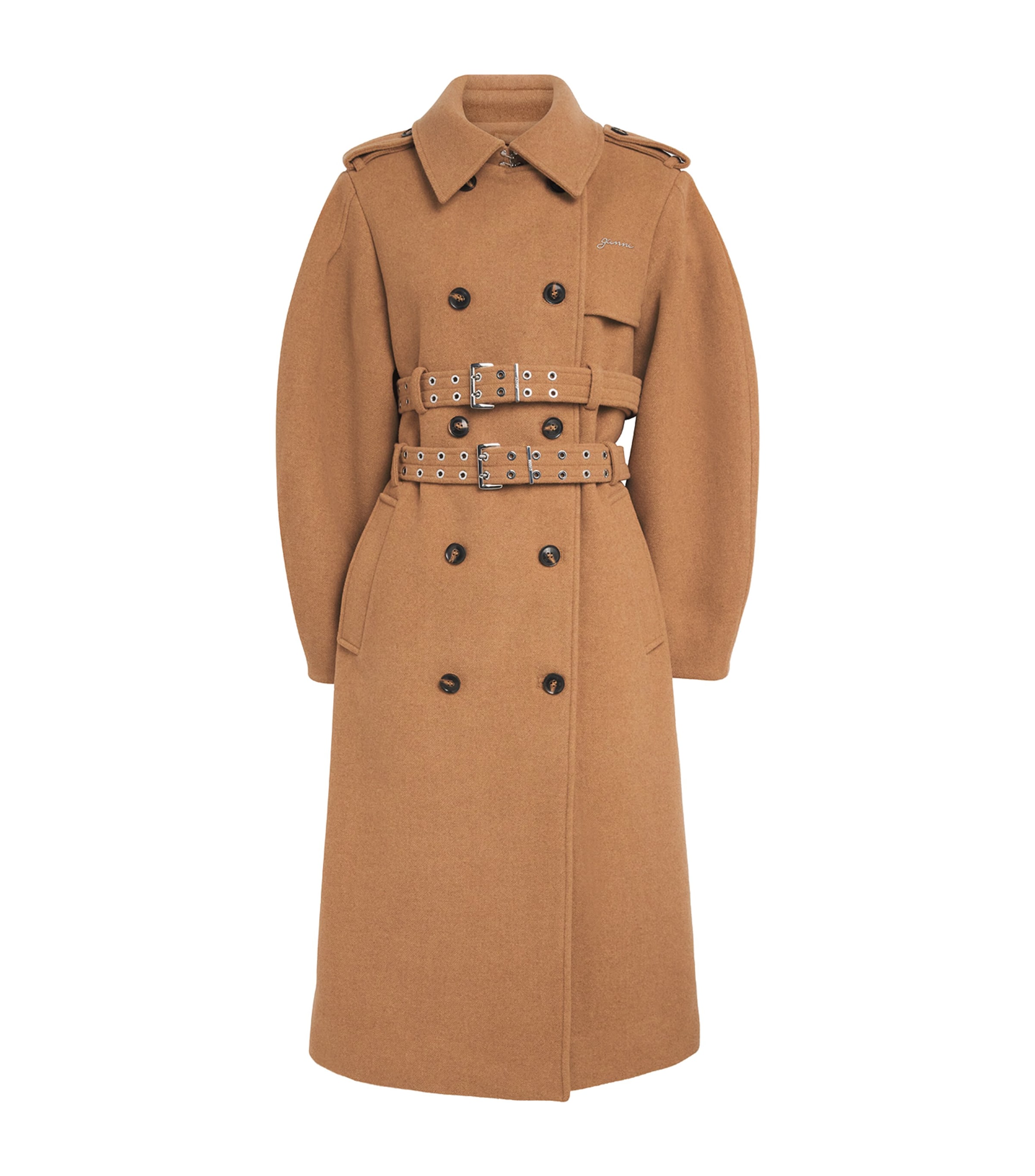 GANNI Womens Wool-Blend Belted Trench Coat Tiger's Eye Image 1