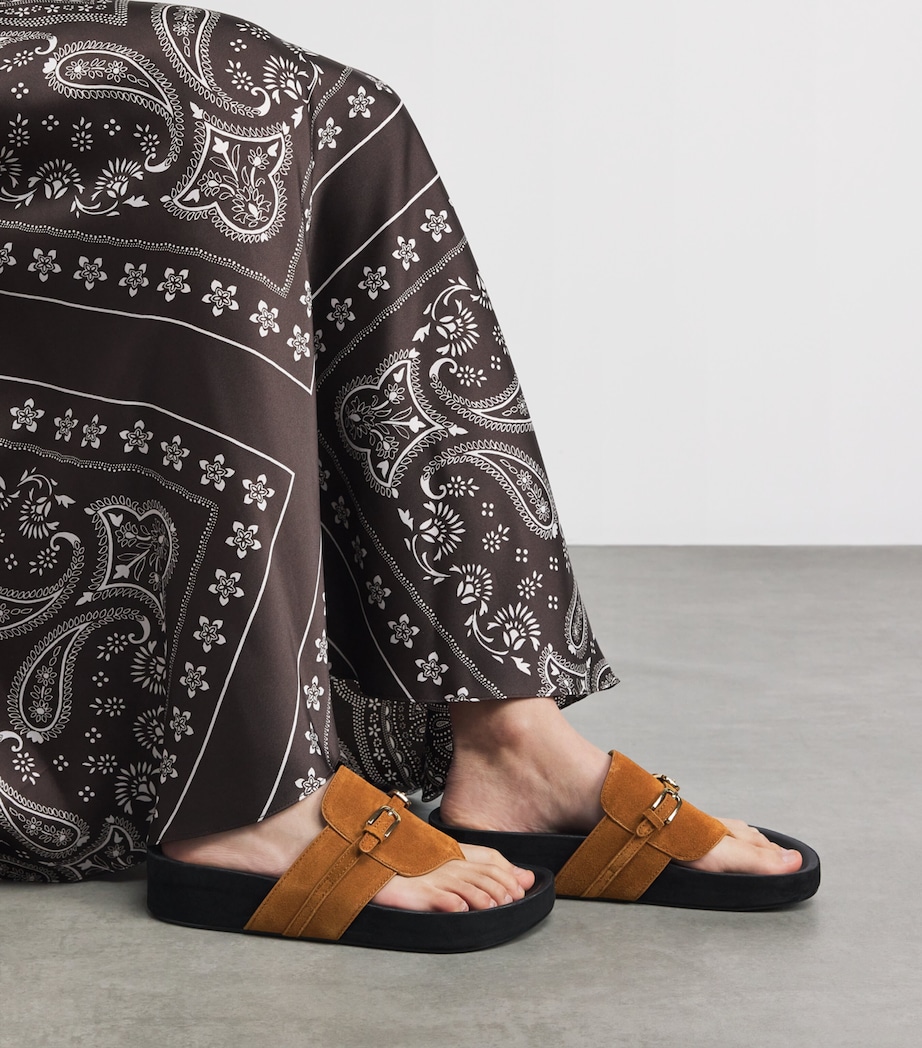 Sandro Paris Suede-Leather Platform Flip Flops Brown Image 4
