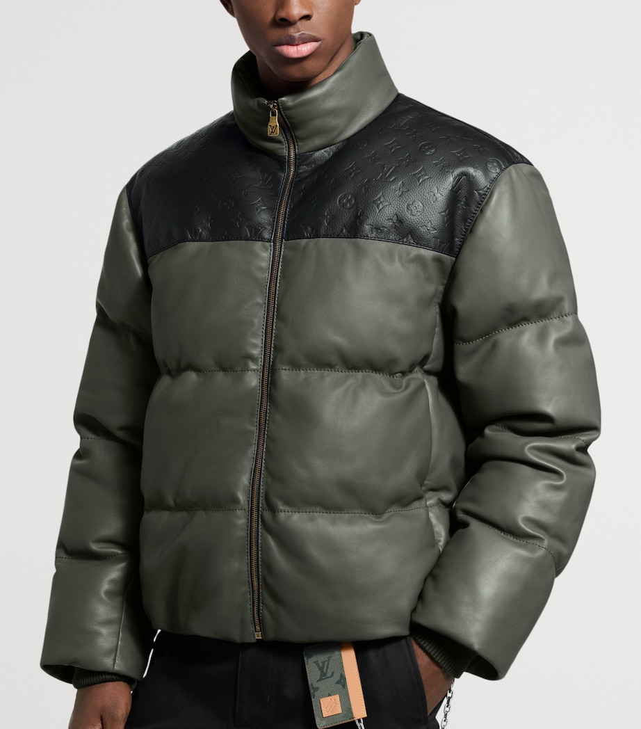 Leather Ecodown Puffer Jacket DARK GREY Image 2