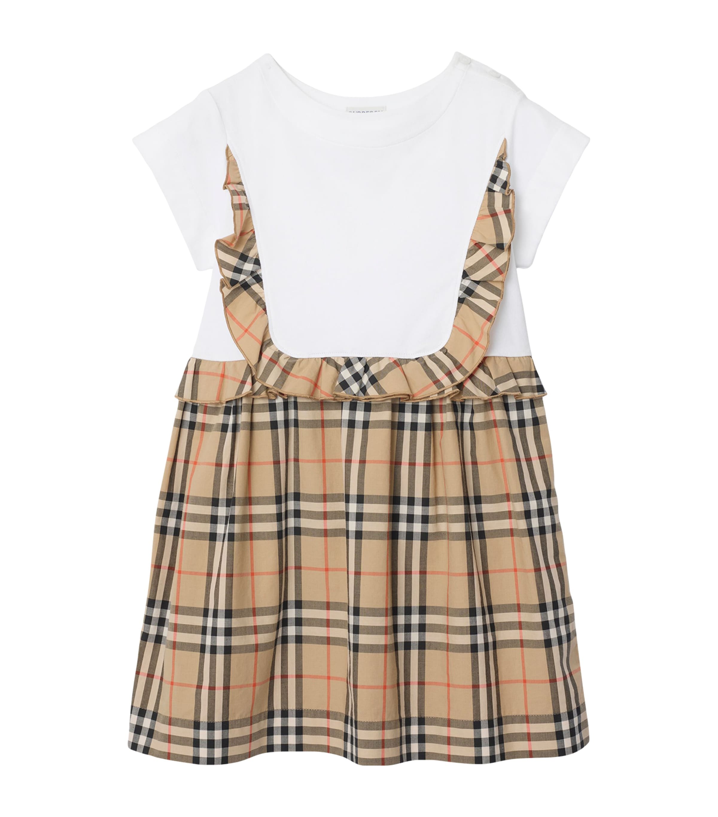 Burberry Kids Stretch-Cotton Check Dress (3-12 Years) White Image 1
