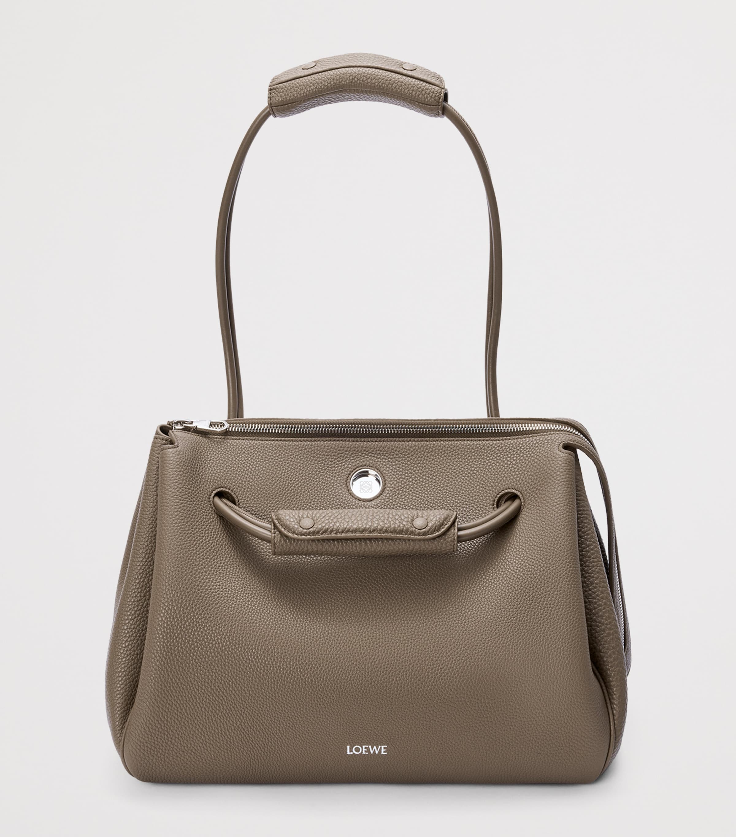 Large Grained Leather Madrid Shoulder Bag TAUPE Image 10