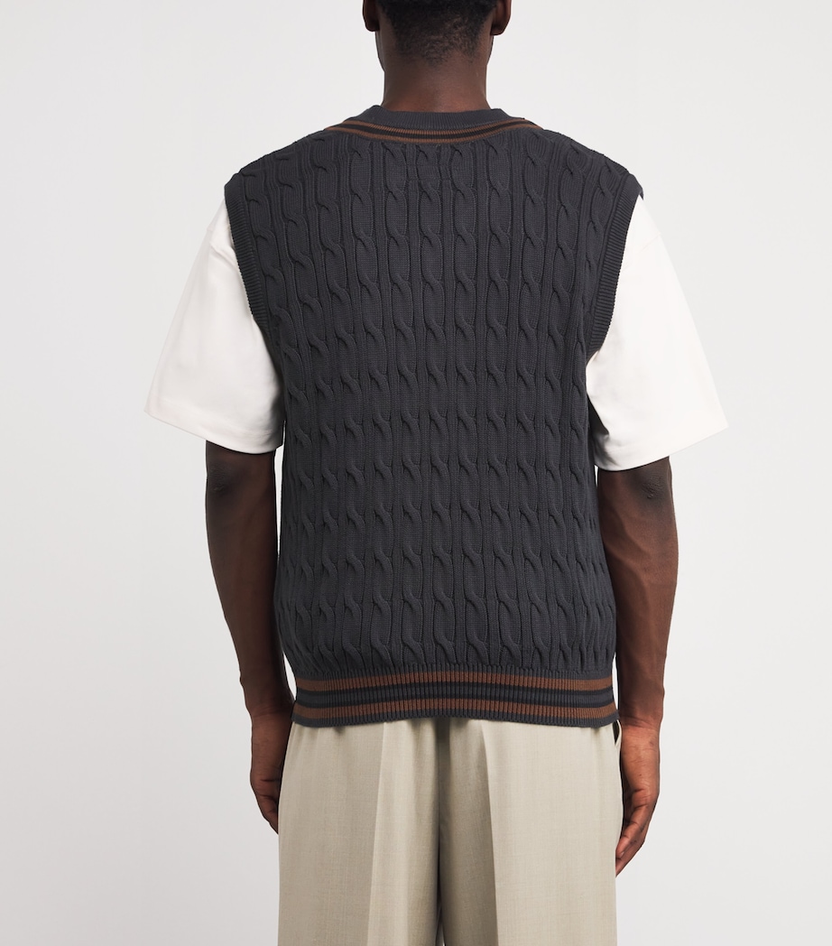 Cotton Cable-Knit Sweater Vest DKGRY Image 4