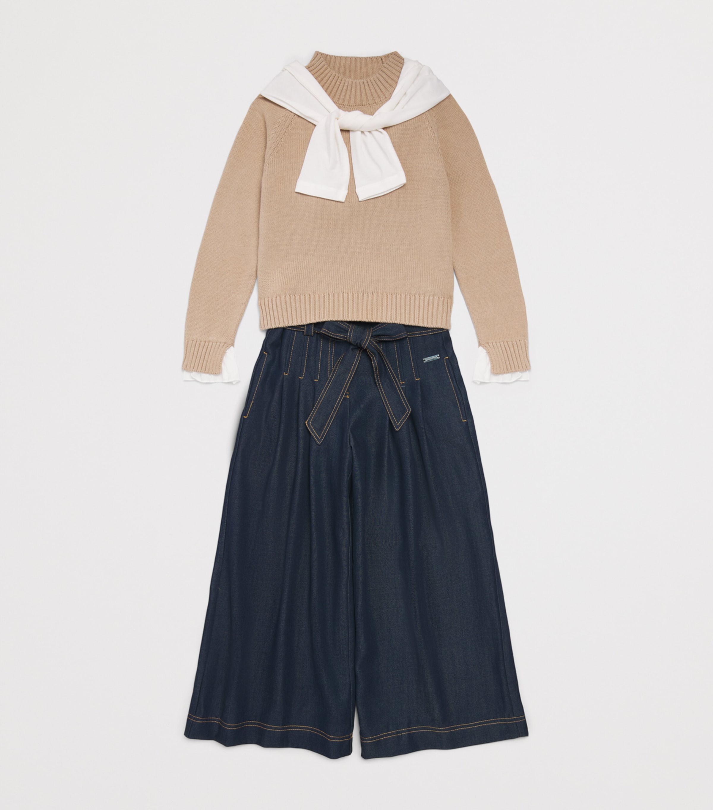 Monnalisa Cotton-Wool Ruffle-Sleeve Sweater (2-12 Years) Beige Image 3
