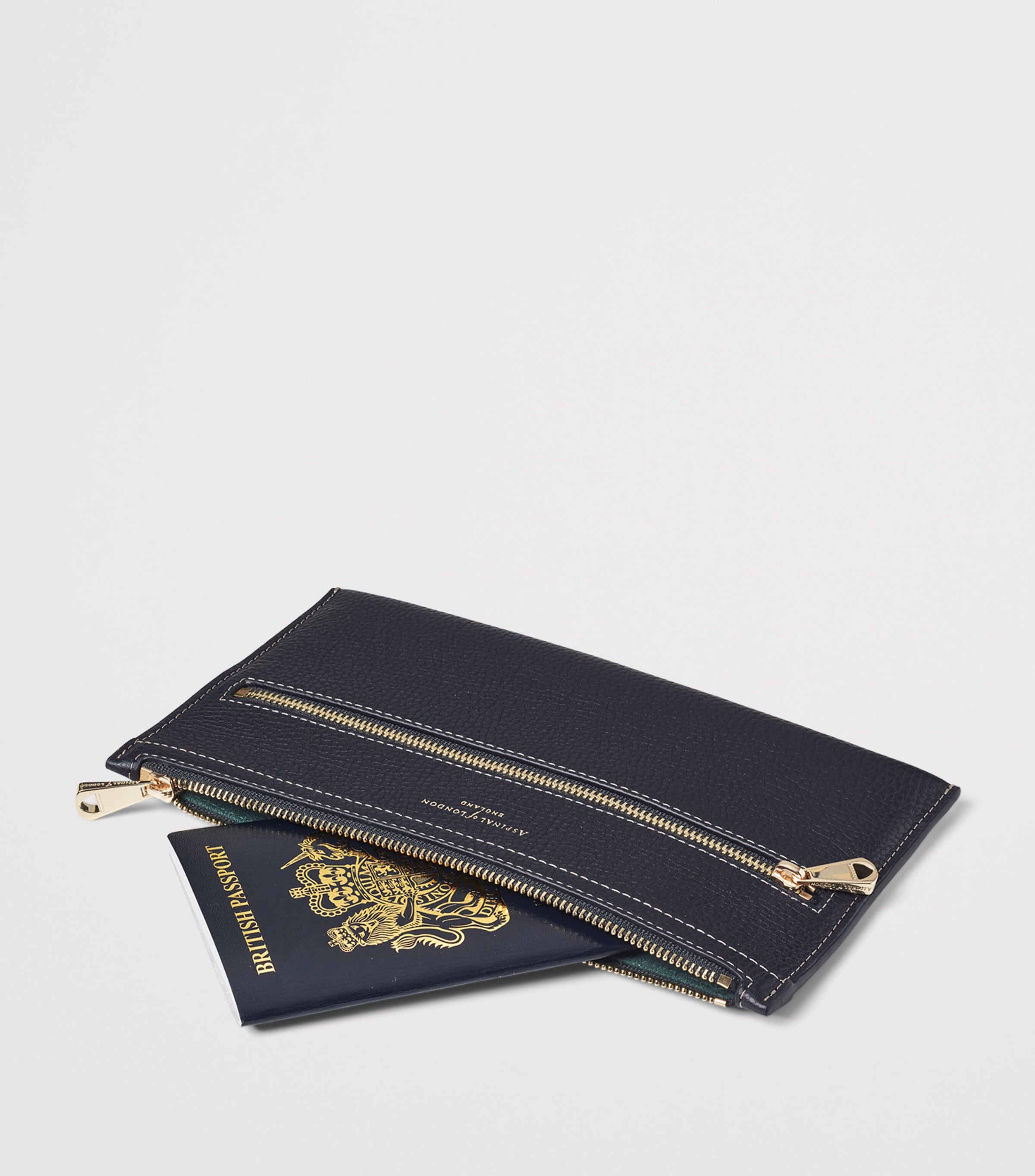 Aspinal Of London Grained Leather Hudson Travel Pouch Navy Image 4