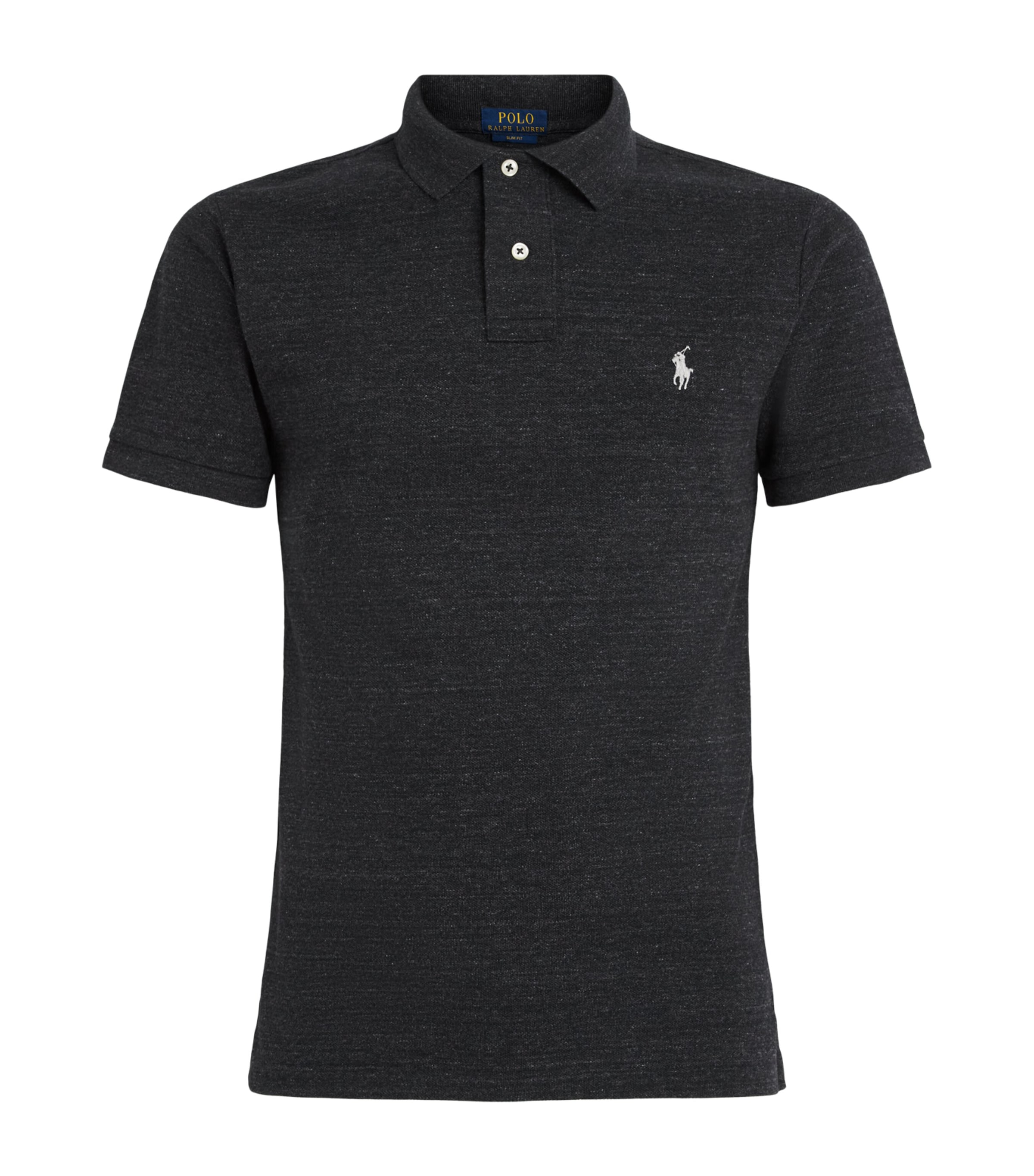 Polo Ralph Lauren Mens Cotton Mesh Slim-Fit Polo Shirt Black Marl Heather Image 1