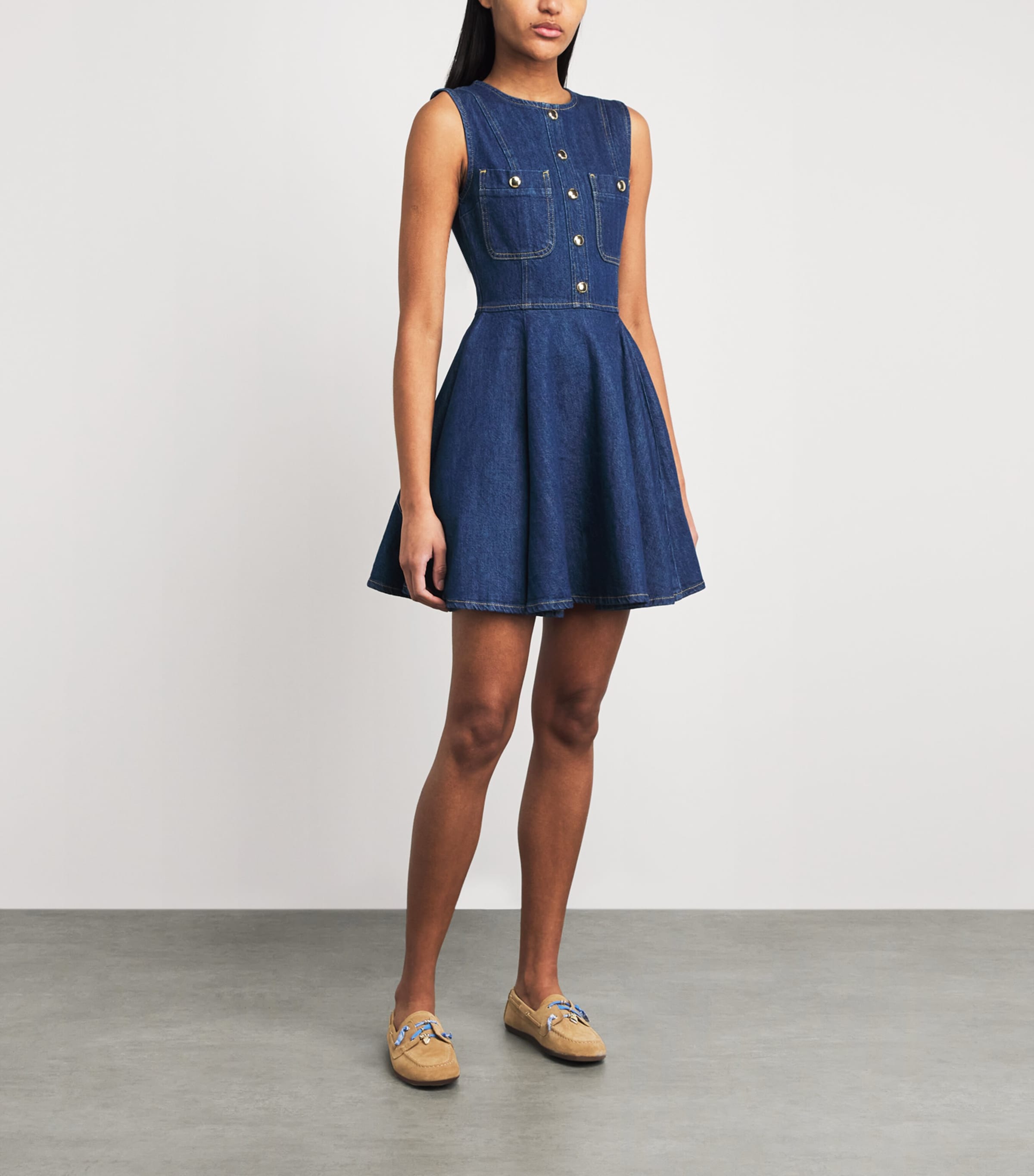 Maje Blue Denim Flared Mini Dress