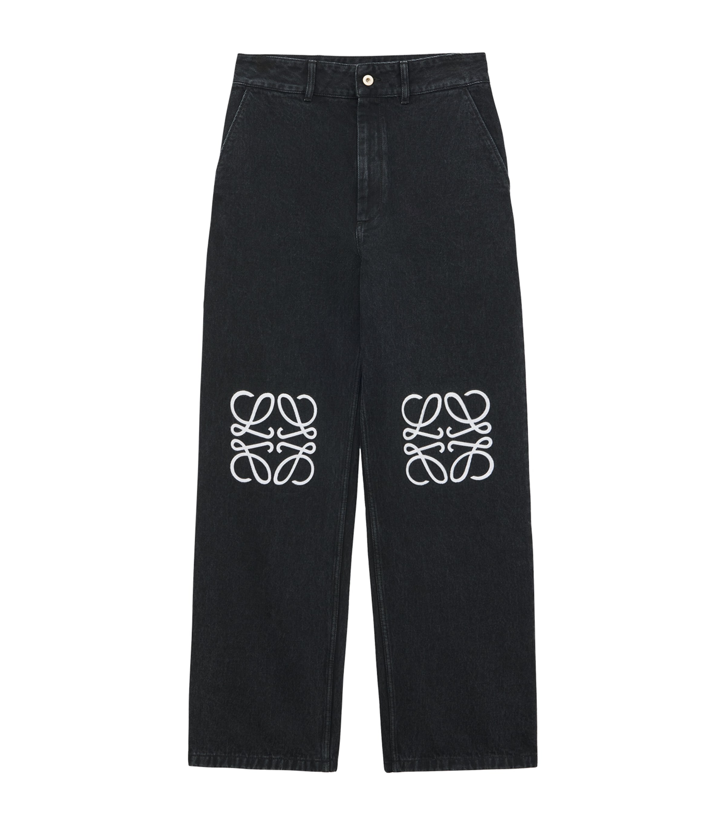 Loewe Womens Black Anagram Mid-rise Wide-leg Jeans In Black