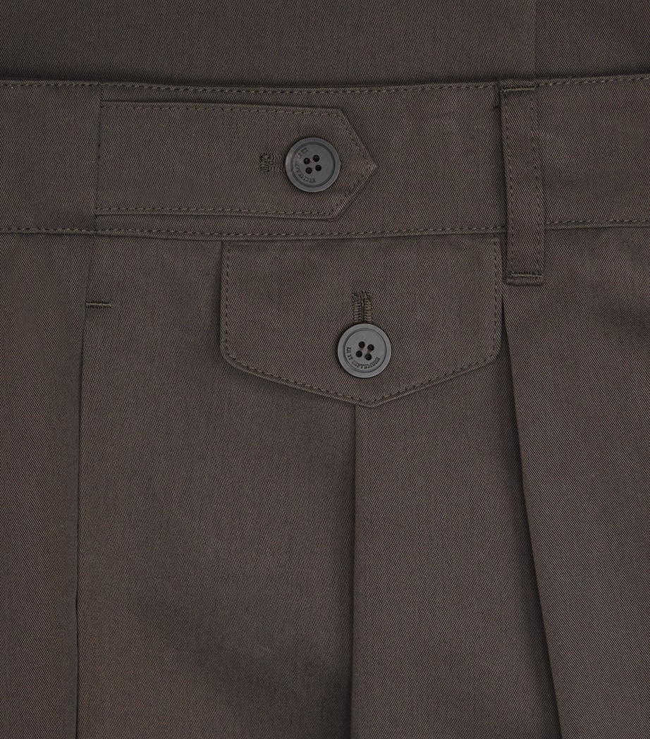 Cotton-Blend Pleated Straight Trousers BROWN Image 5