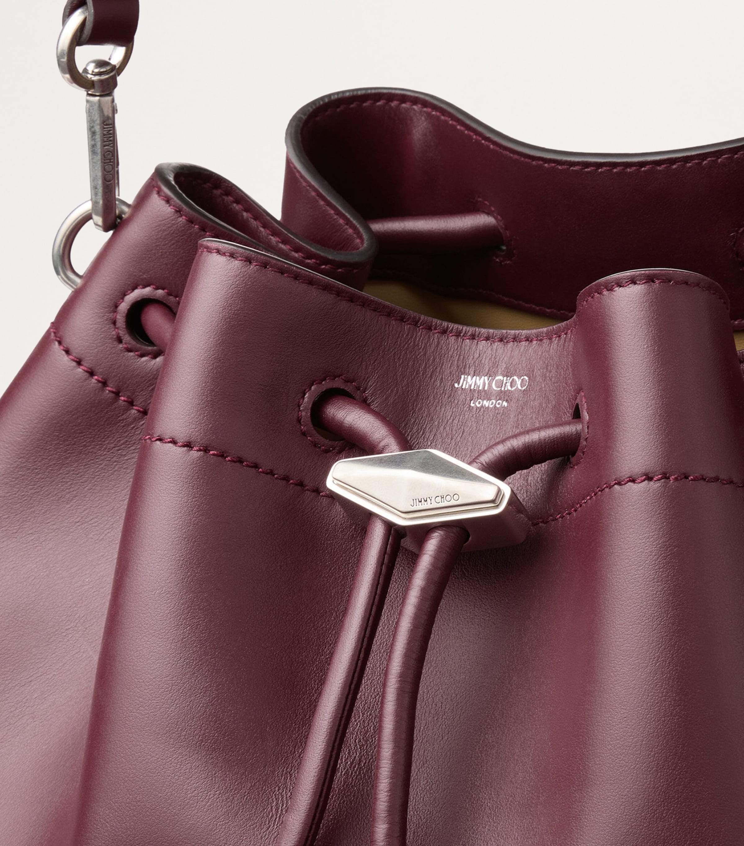 Medium Leather Cinch Bucket Bag GARNET/ANTIQUE SILVE Image 4