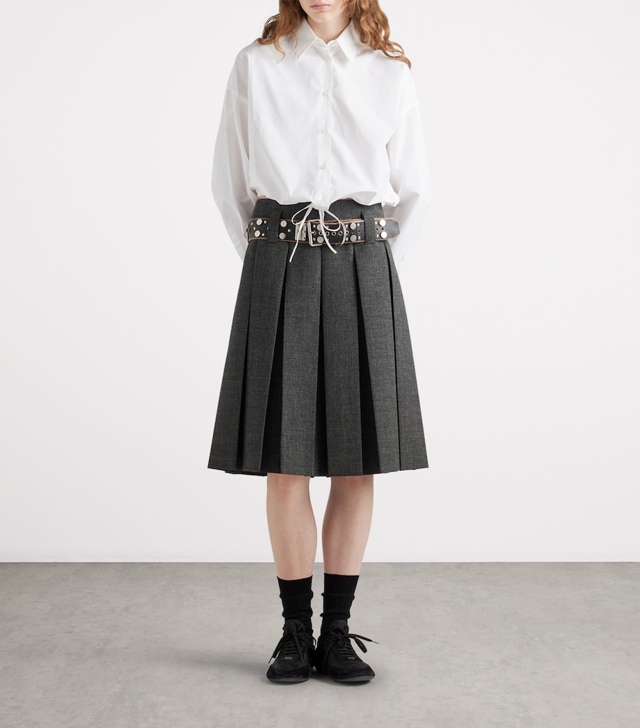 Prada Womens Wool Belted Midi Skirt Image 2