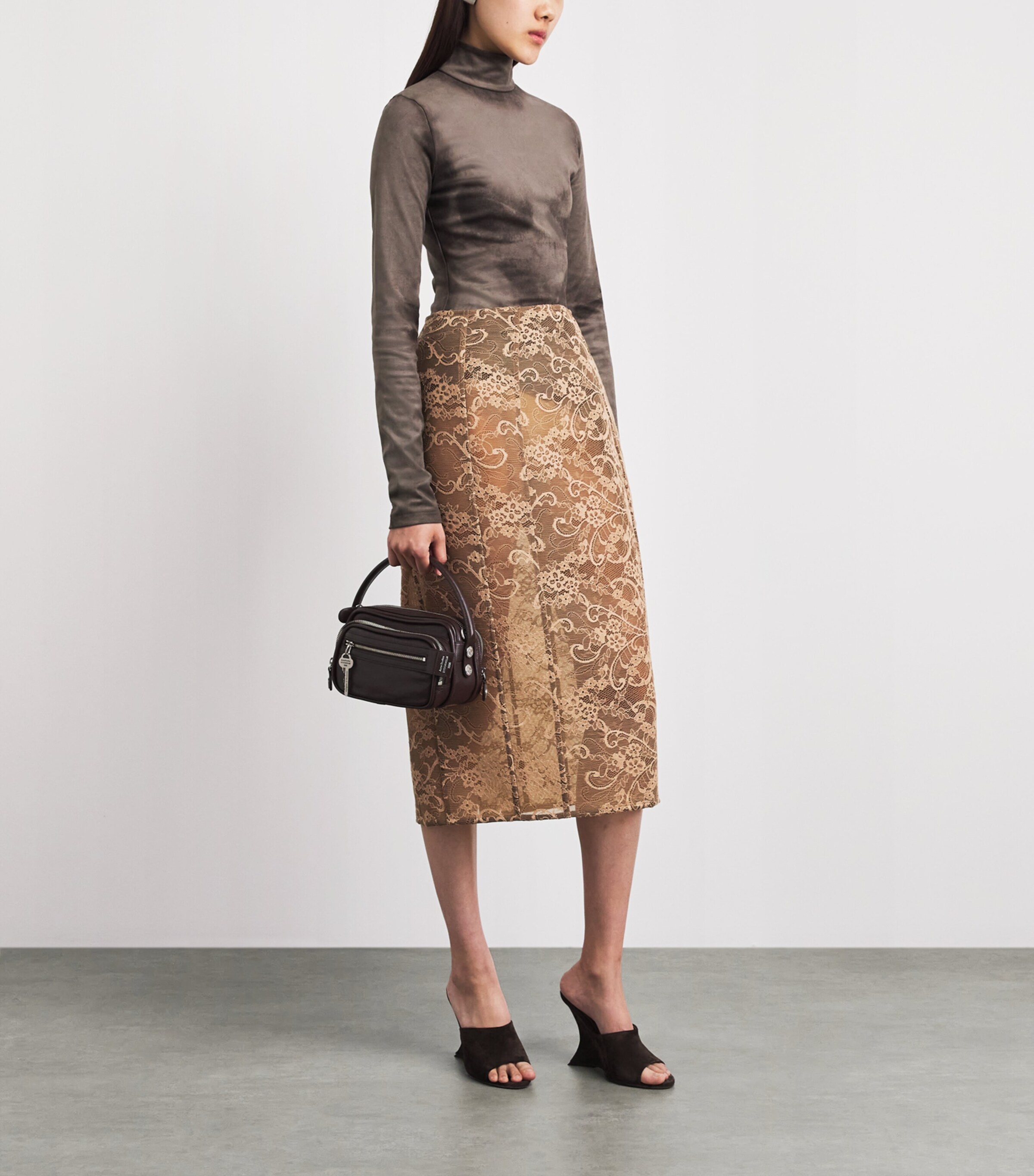 Acne Studios Womens Lace Floral Midi Skirt Dhl Bronze Brown Image 2