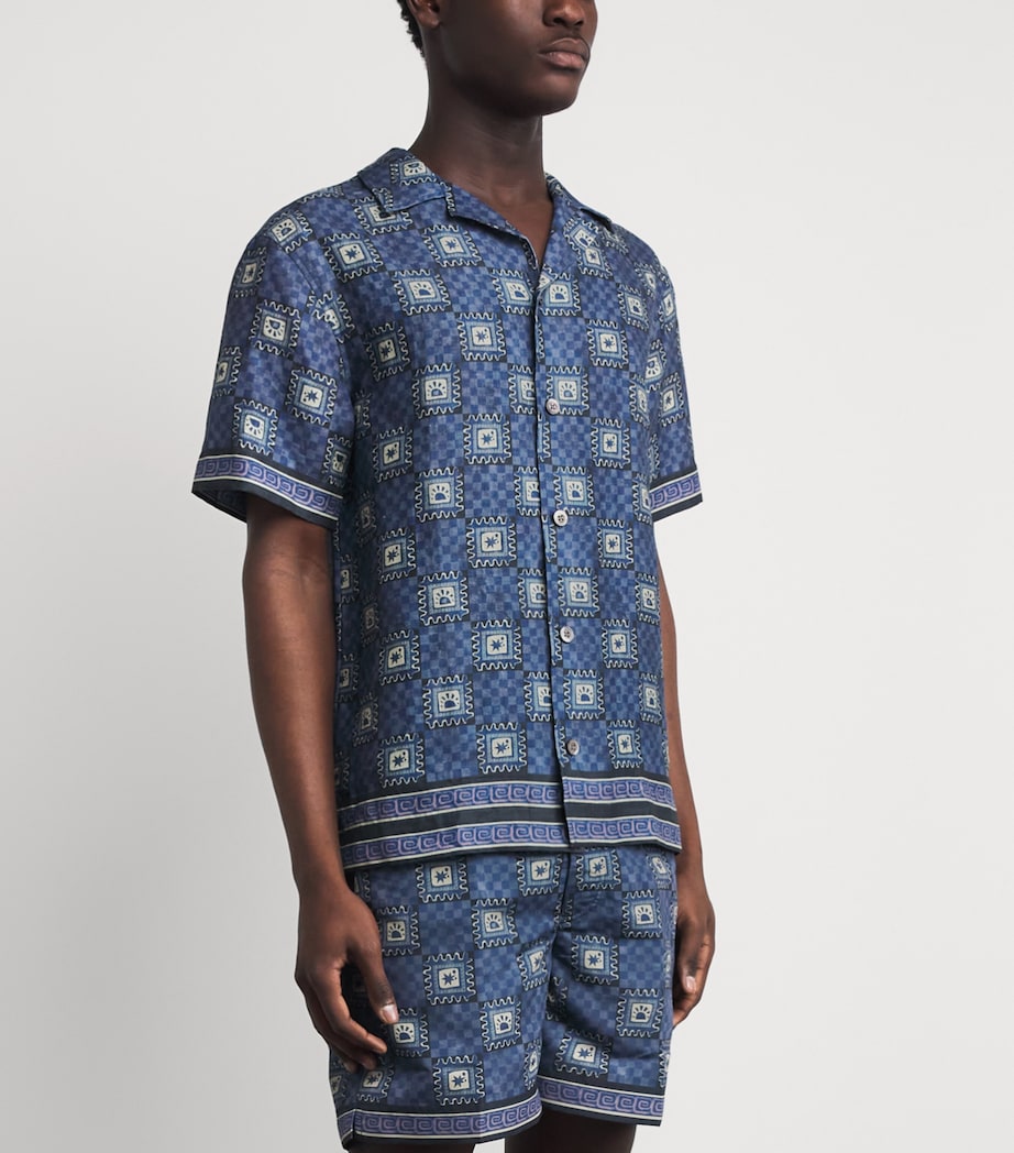 CHÉ Mens Linen Telha Print Shirt Navy Image 4