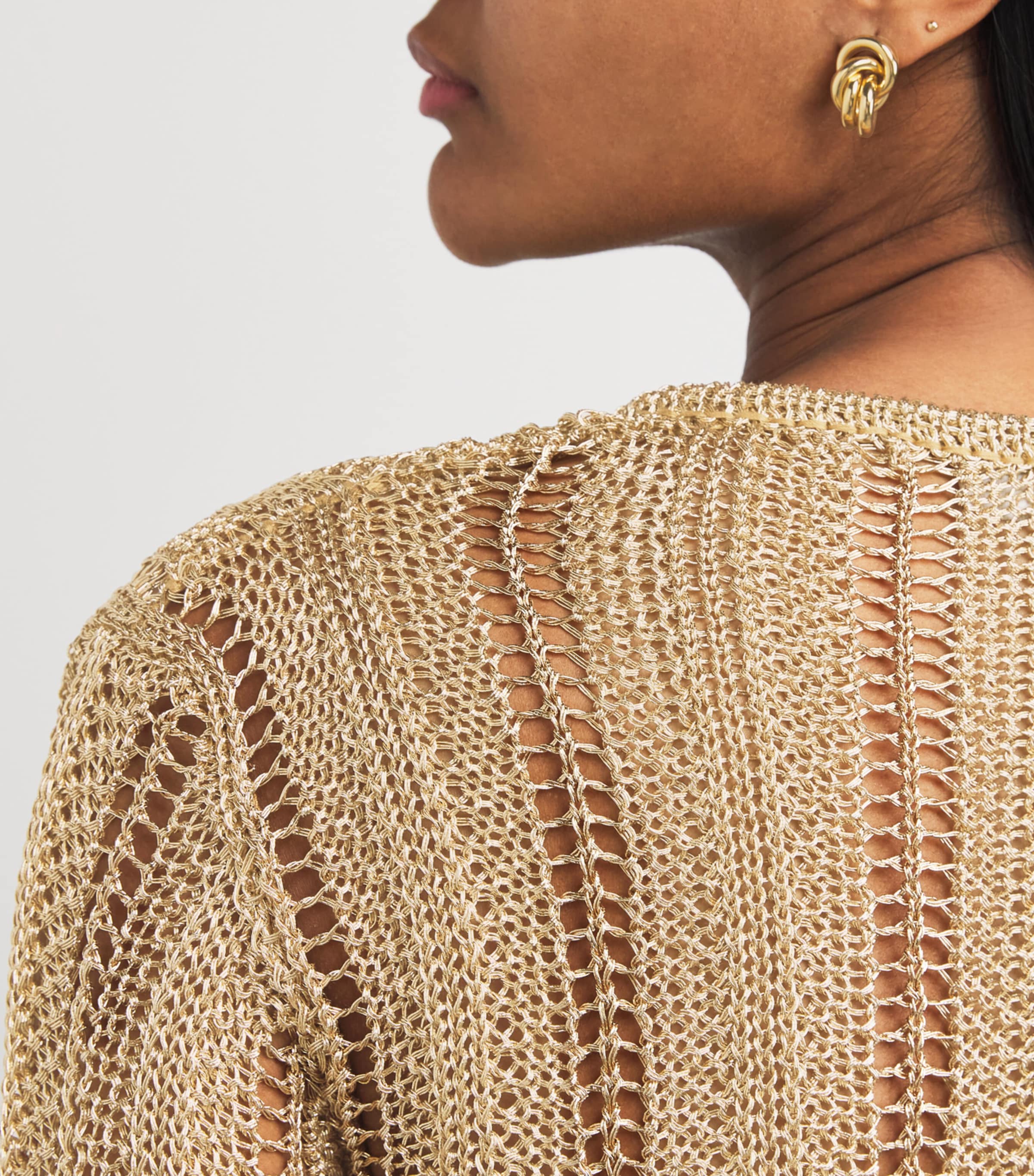 Rabanne Womens Crochet Beaded Cardigan Light Gold Image 6