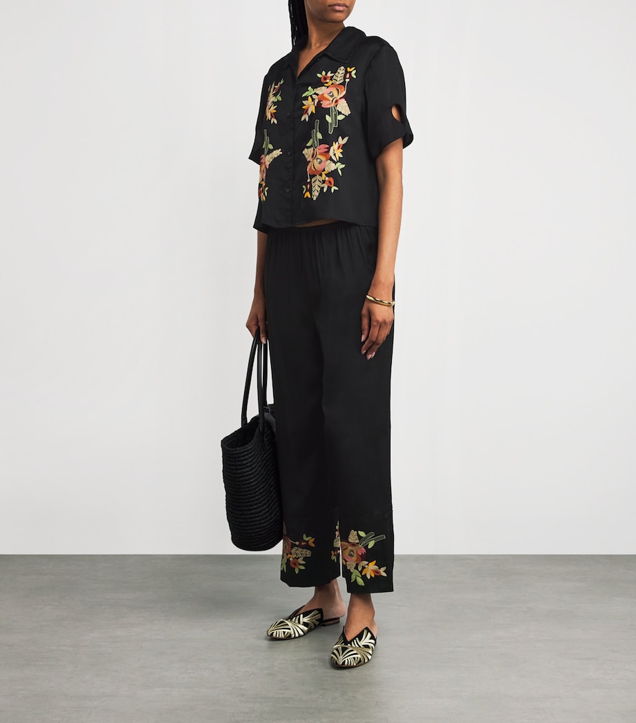 Cuffed Floral Embroidered Trousers BLACK Image 2