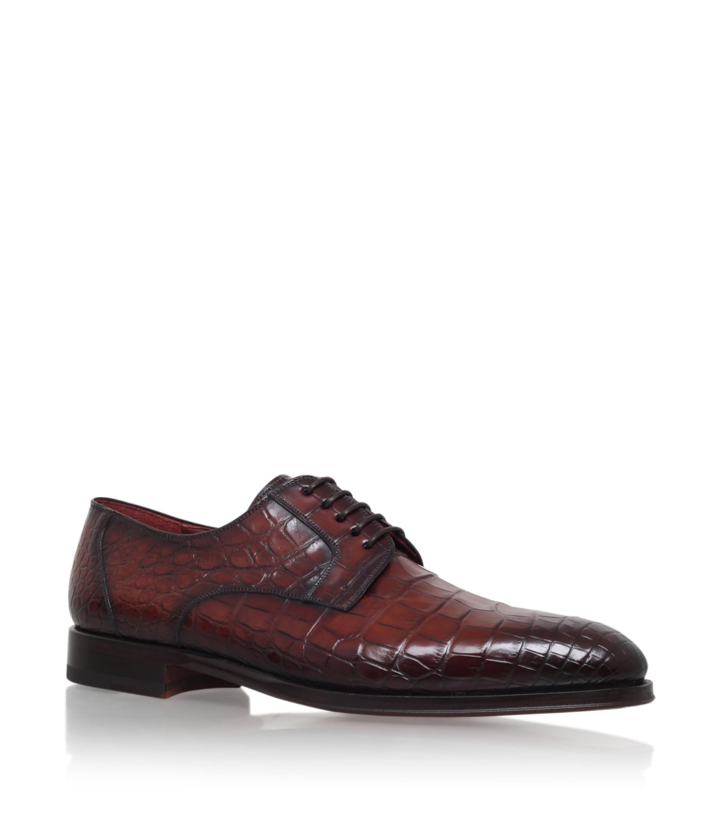 Magnanni Brown Crocodile Leather Derby Shoes Harrods UK