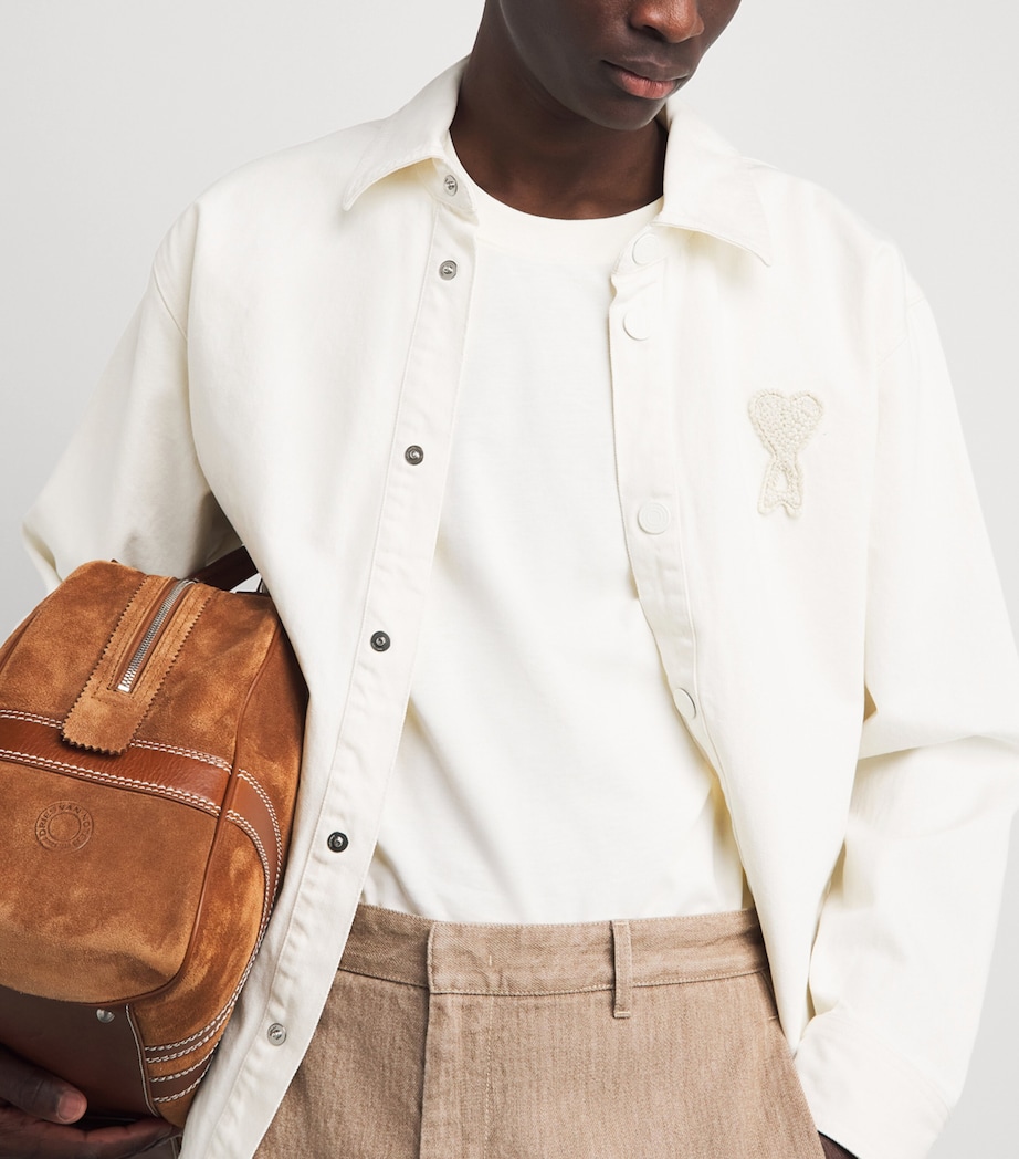 AMI Paris Mens Cotton Ami de Coeur Overshirt Blanc Creme Image 3