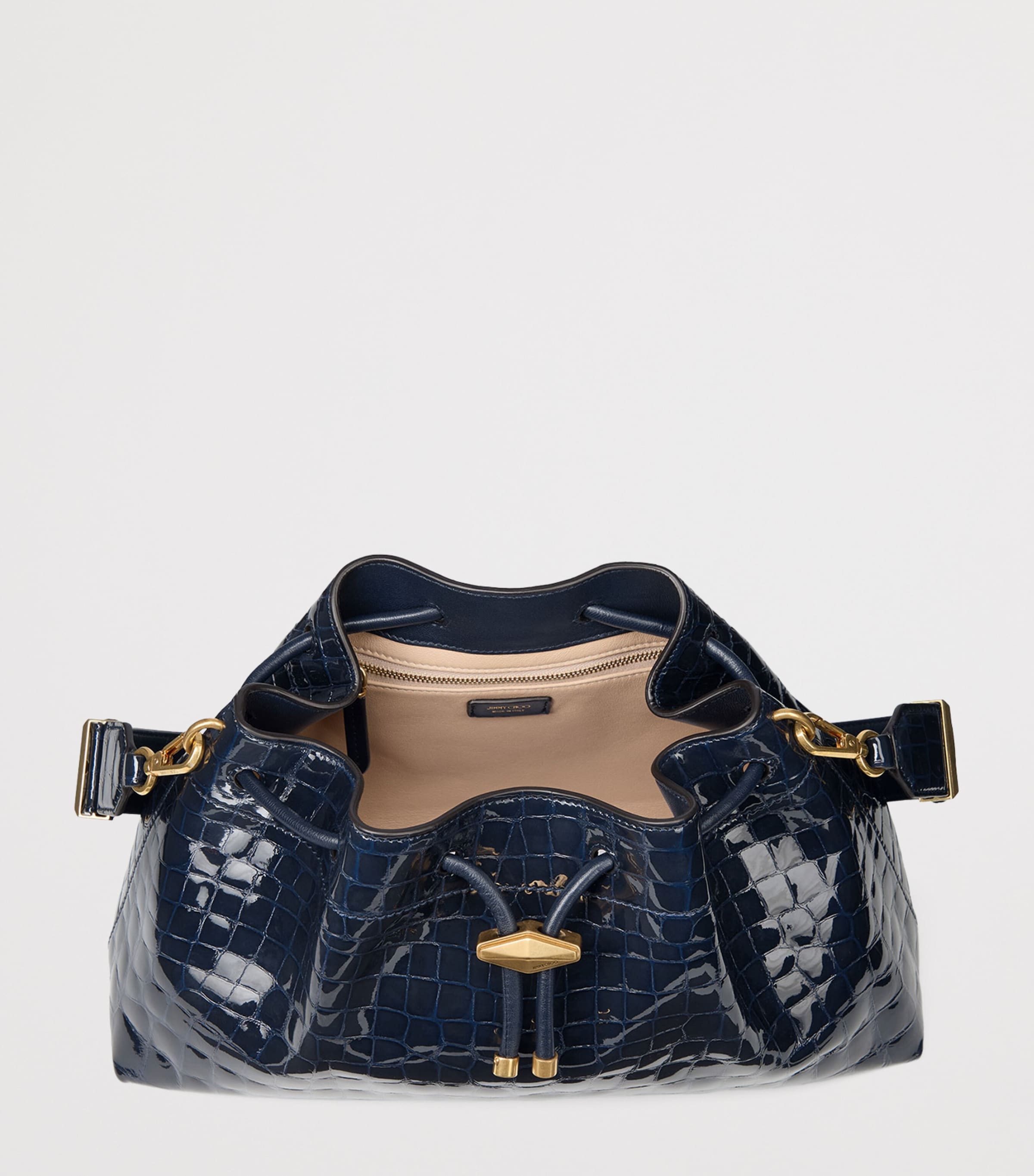 Jimmy Choo Croc-Embossed Bon Bon Shoulder Bag Marine/gold Image 4