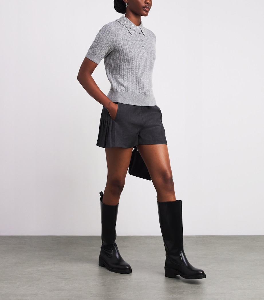 Wool Embellished Polo Shirt GREY Image 2