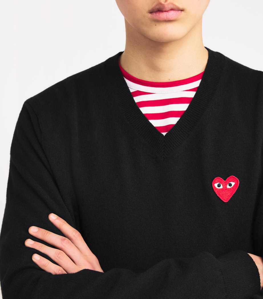 Wool V-Neck Heart Sweater BLACK Image 6