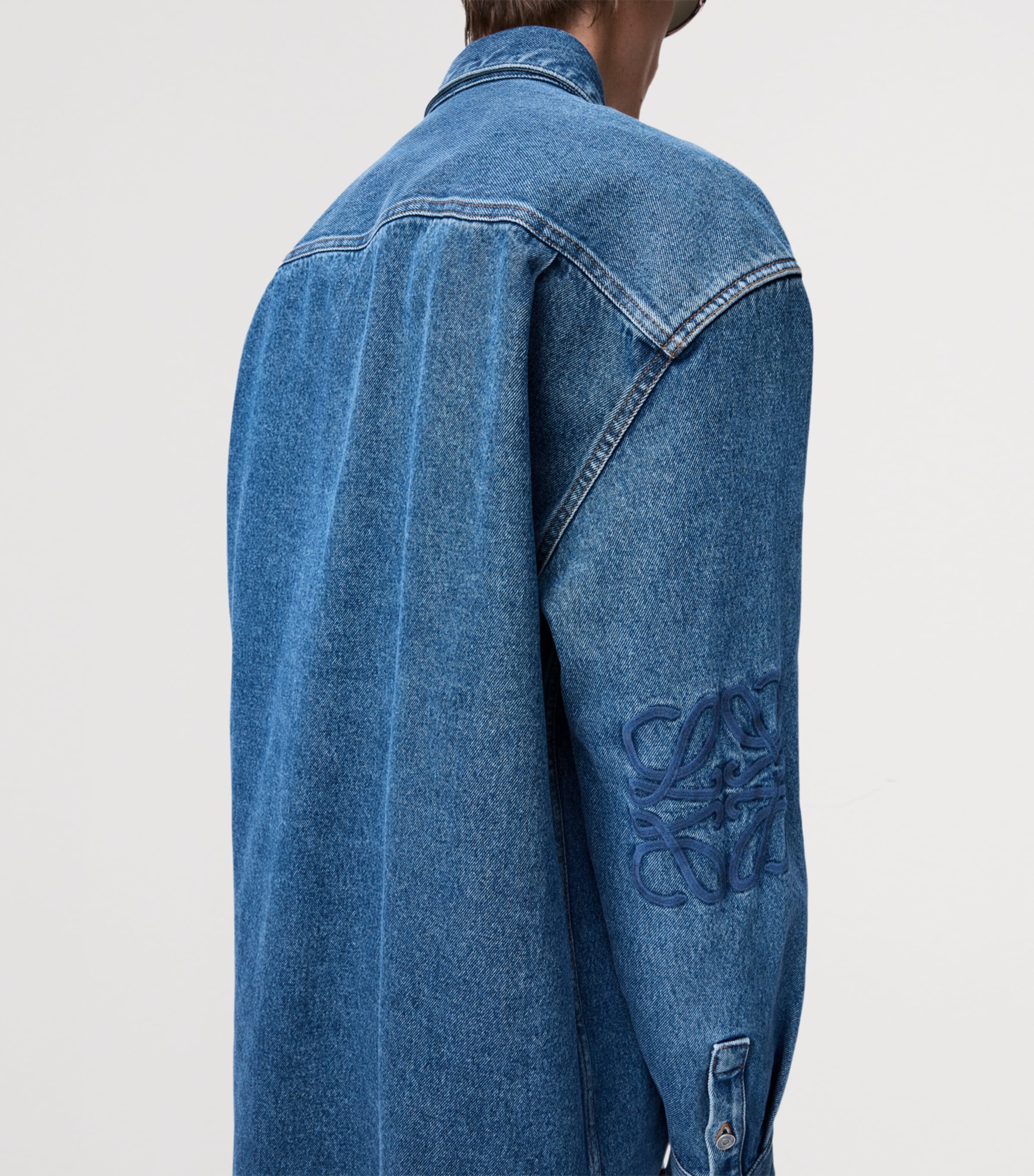 Anagram-Patch Denim Overshirt MID BLUE DENIM Image 5