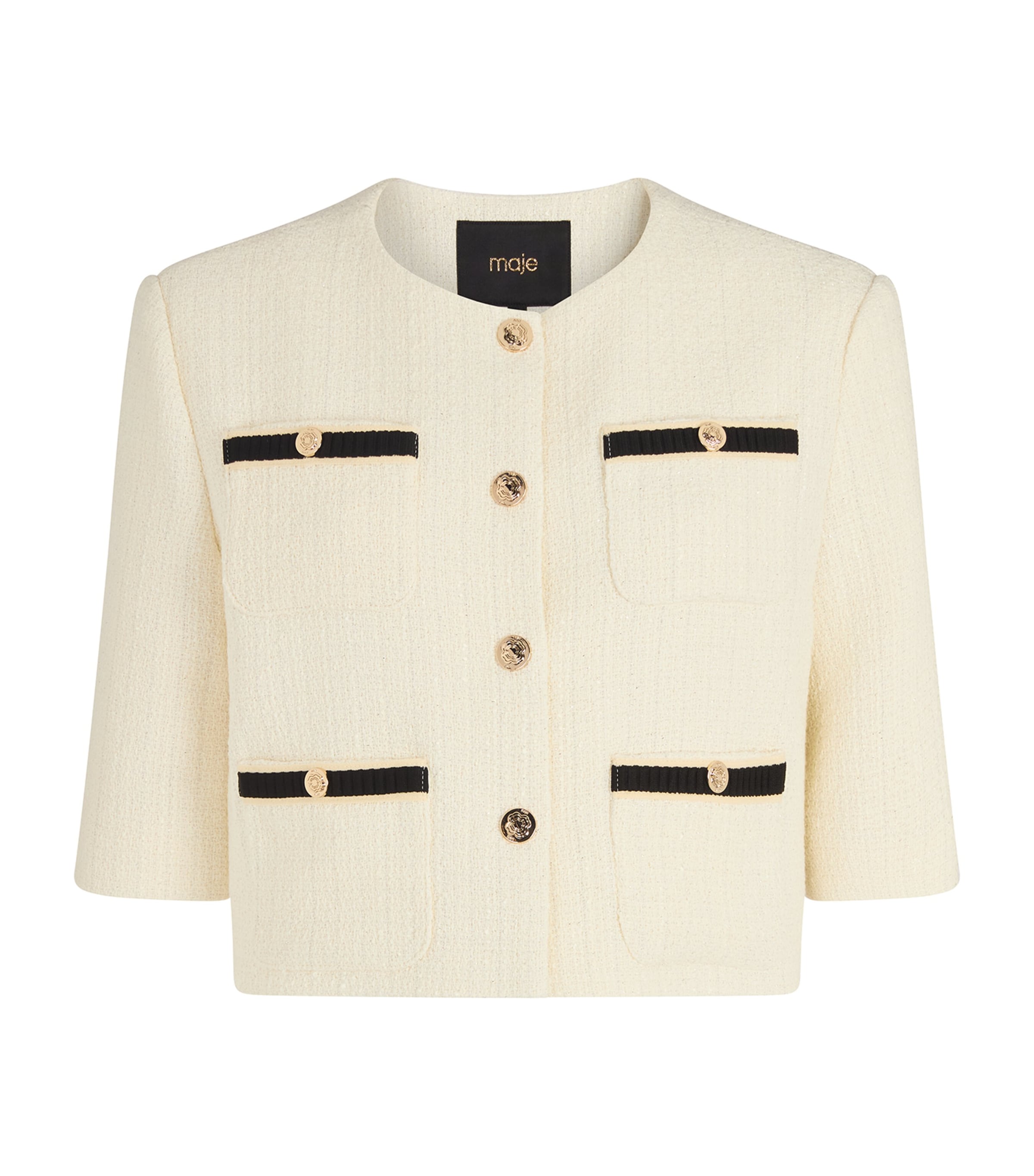 Maje Cotton-blend Tweed-effect Jacket In White