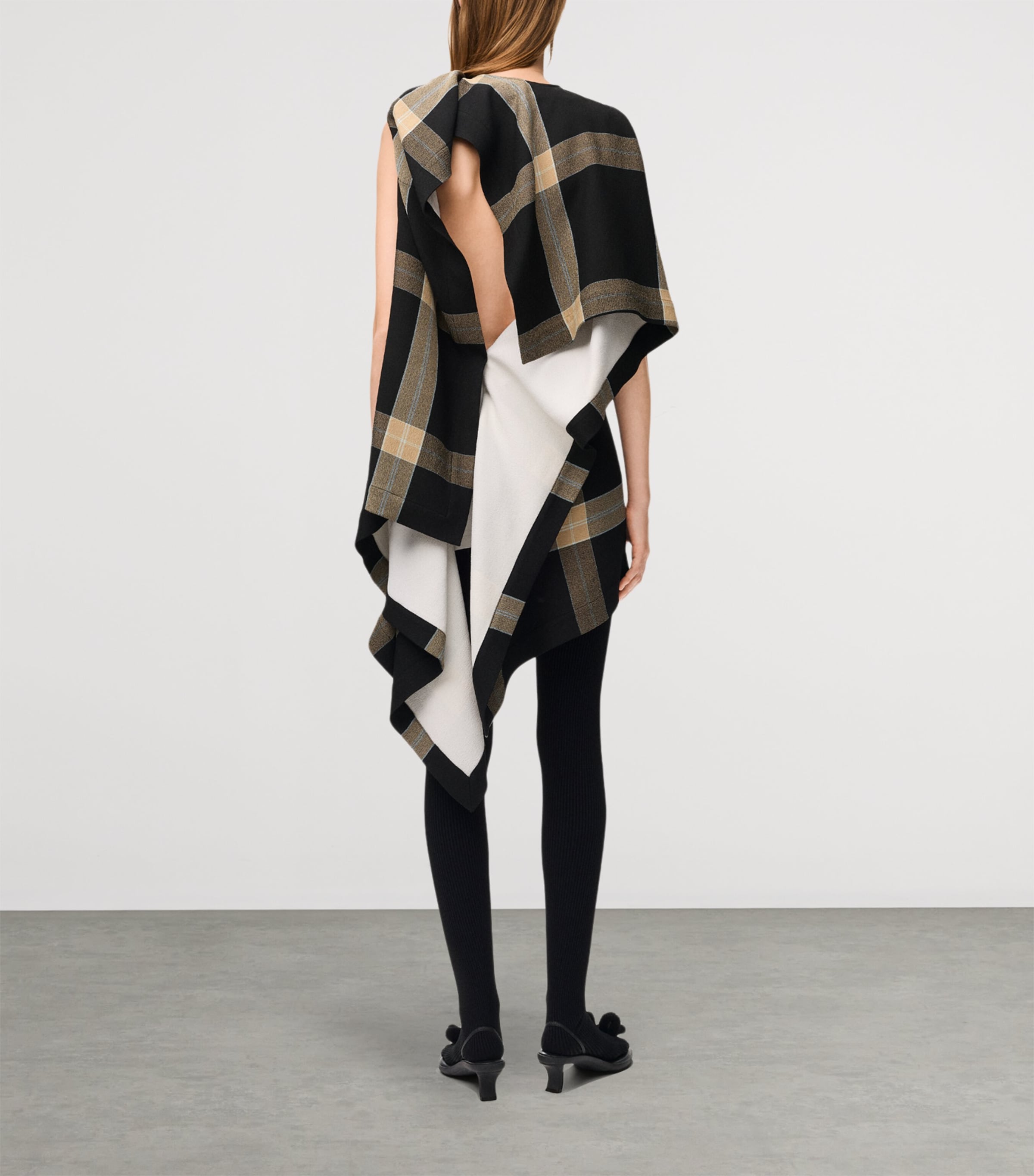 LOEWE Womens Check Asymmetrical Mini Dress Black/beige Image 3